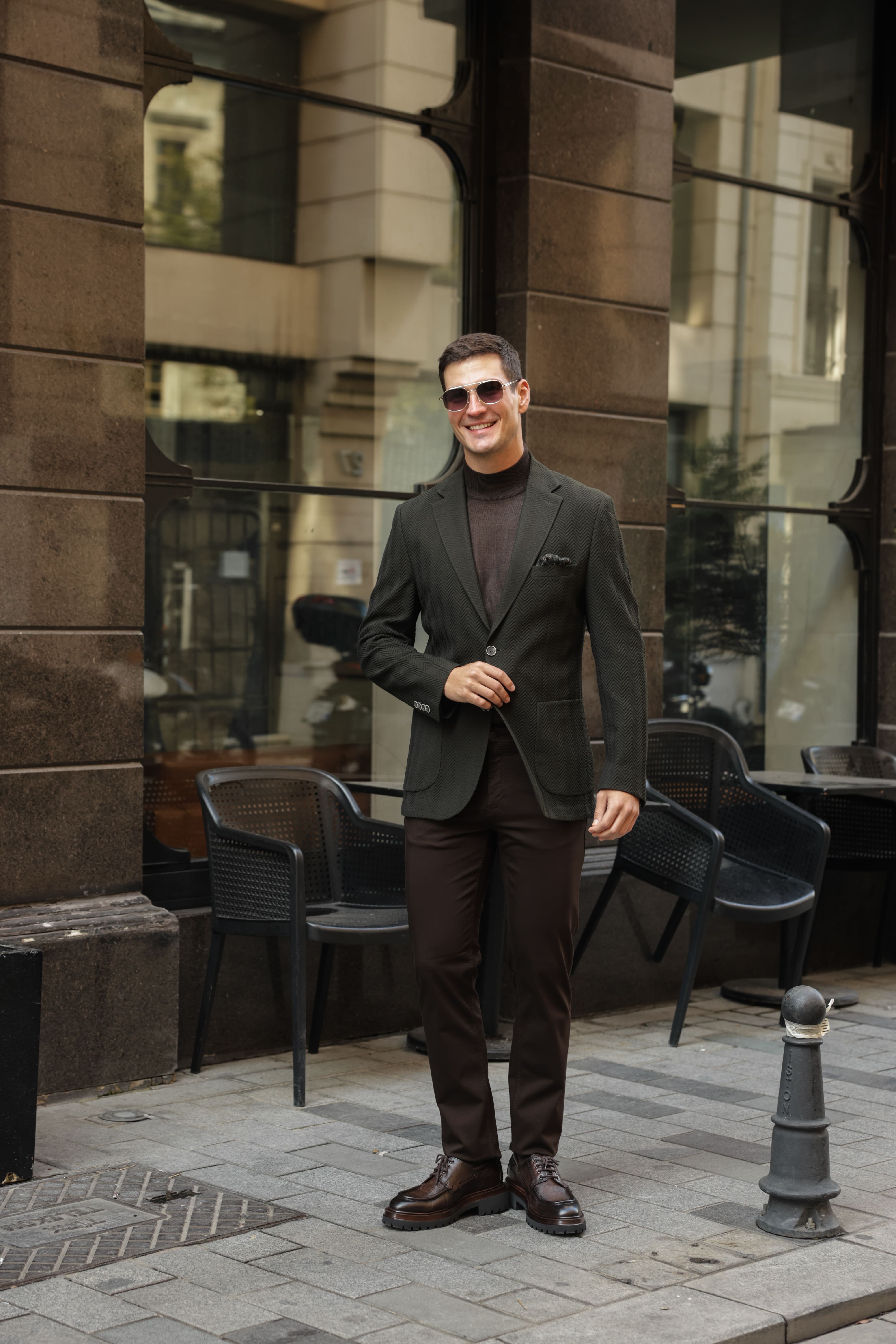 Erkek Haki Gofre Dokulu Ceket