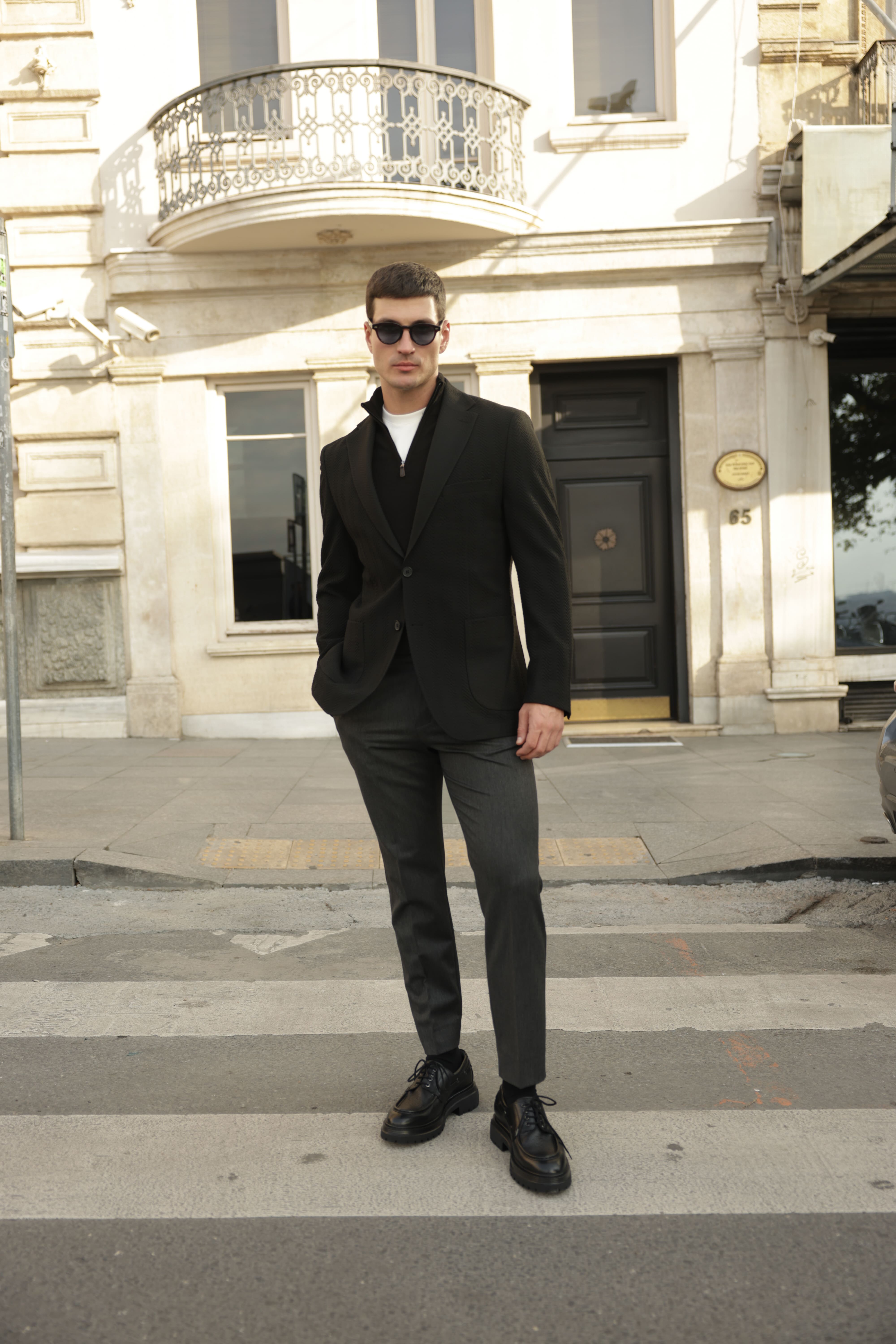 Erkek Siyah Gofre Dokulu Ceket 