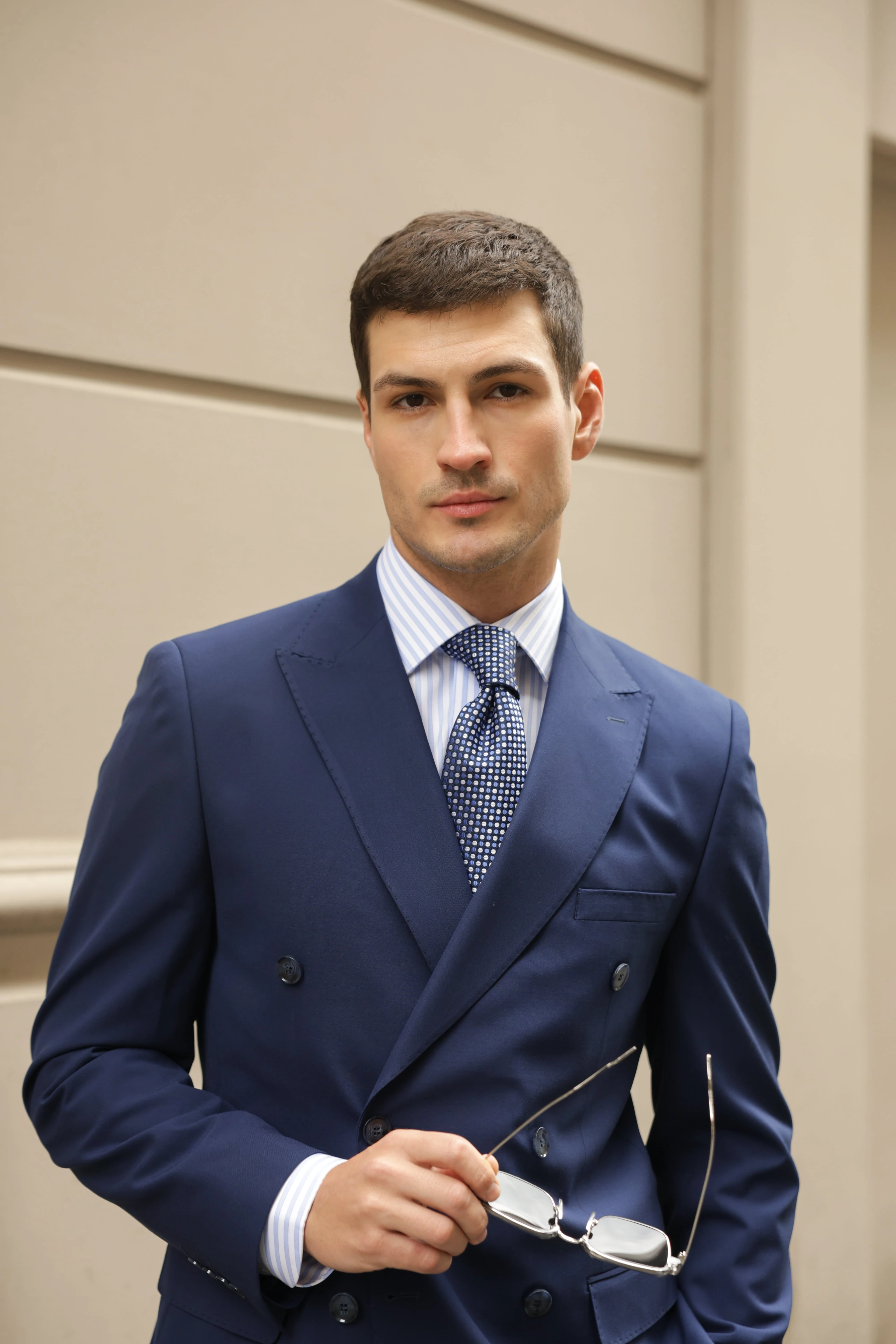 Erkek Lacivert Düz Kruvaze Takım Elbise