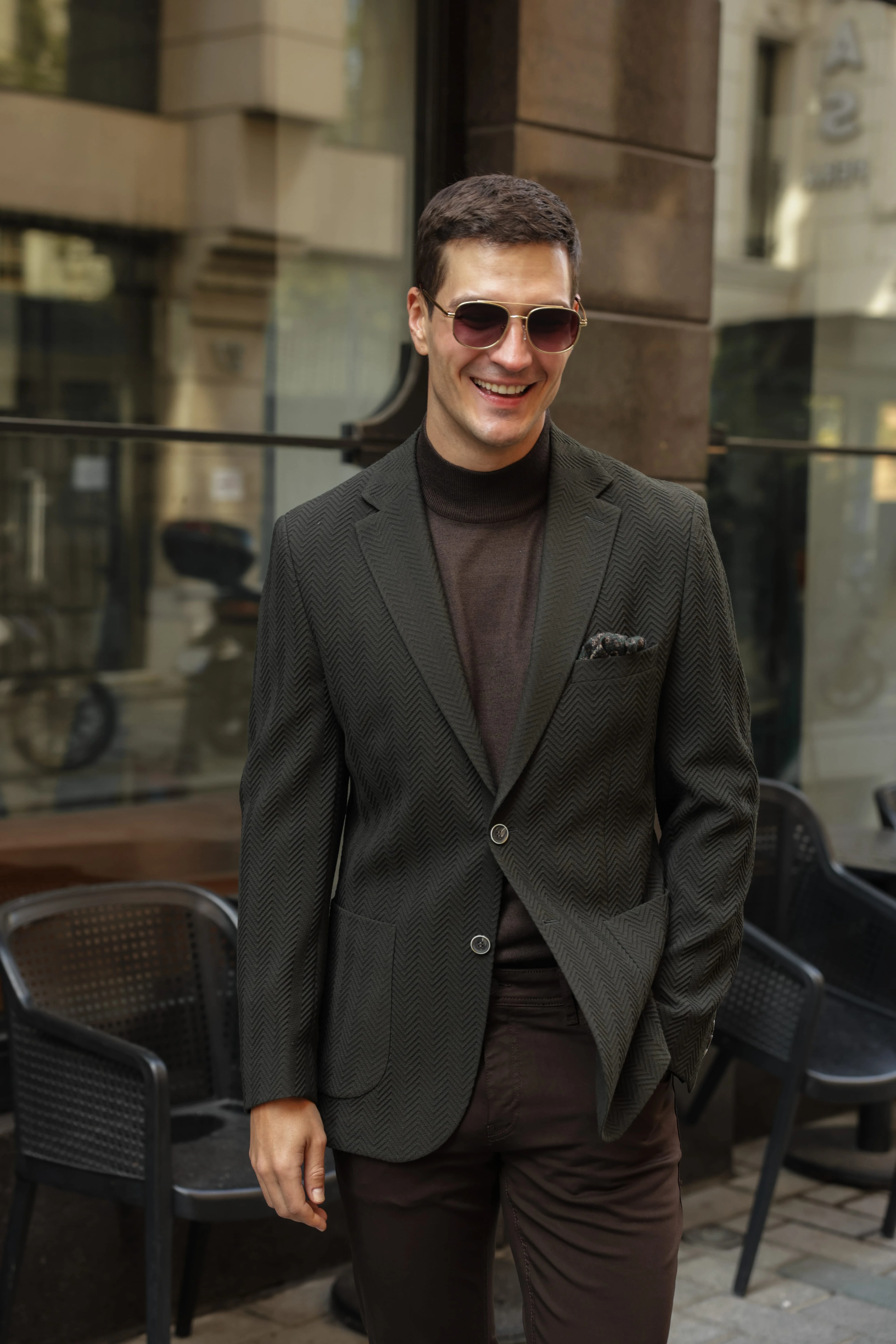 Erkek Haki Gofre Dokulu Ceket