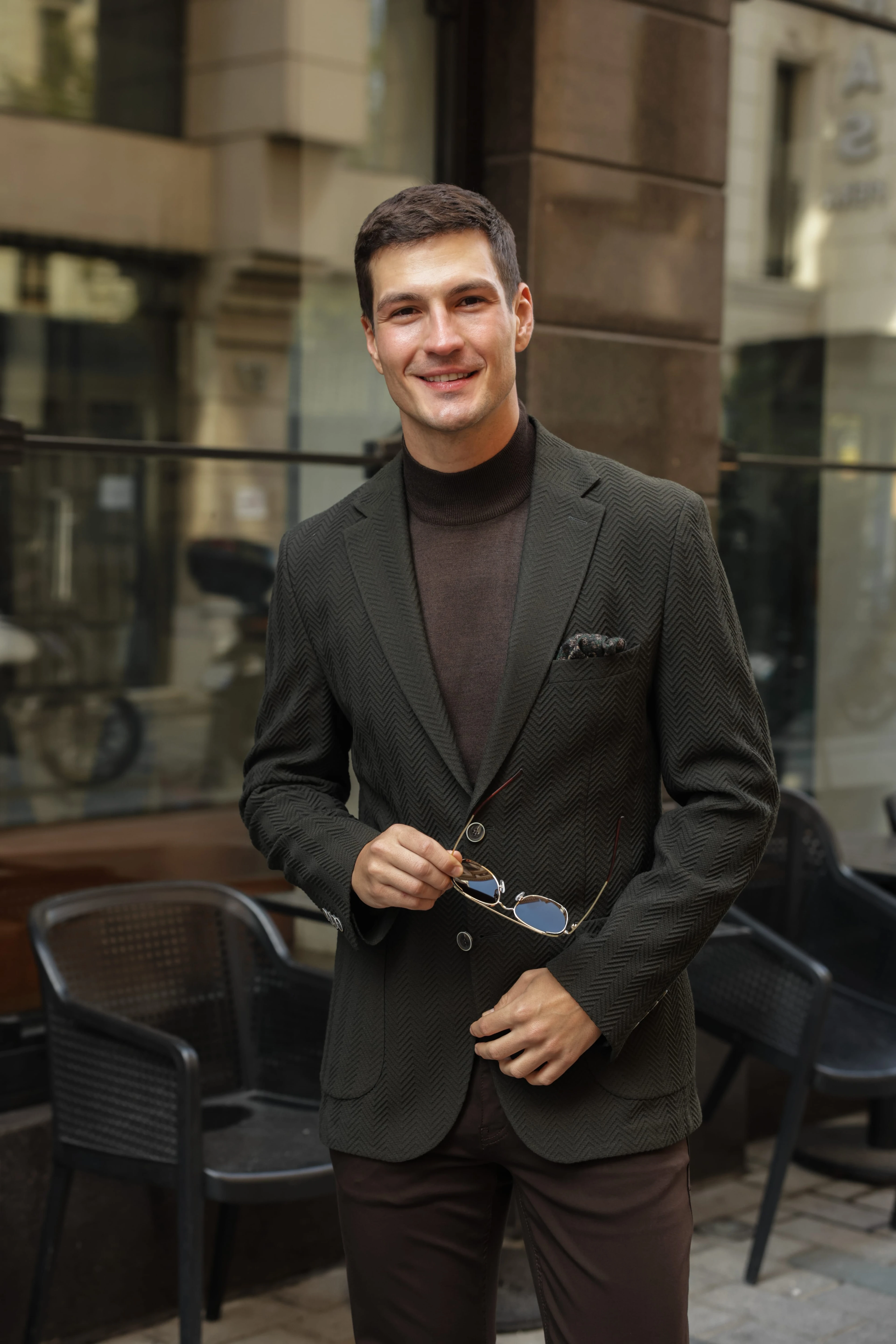 Erkek Haki Gofre Dokulu Ceket