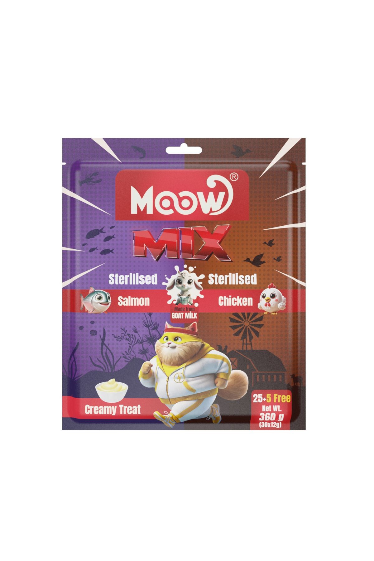 Moow Somonlu & Tavuklu Kısırlaştırılmış Keçi Sütlü Kedi Krema Ödülü 30x12g