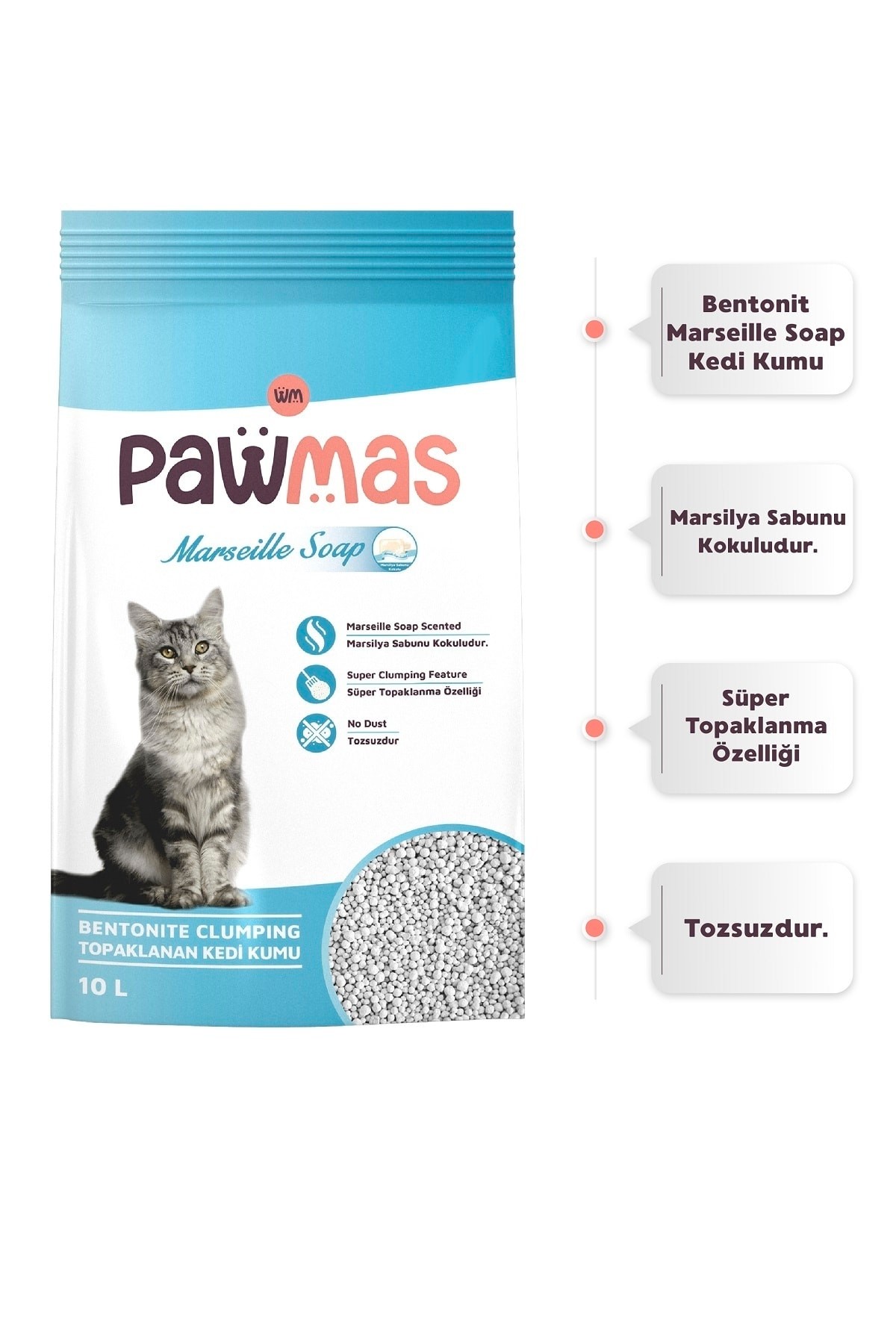 Pawmas Marsilya Sabunu Kokulu Bentonit Kedi Kumu 10 Lt