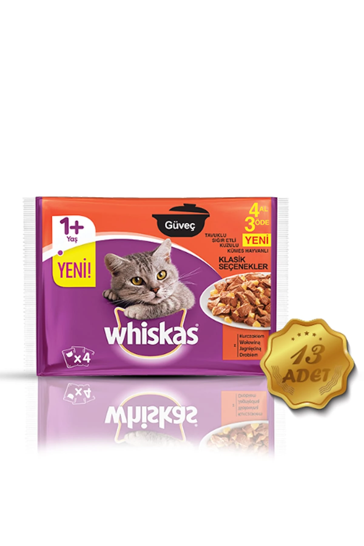 Whiskas Pouch Güveç Klasik Seçenekler 4X85 gr 13 Adet Toplam 4420 Gr