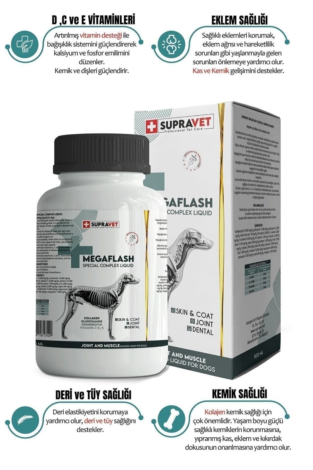 Supravet Köpekler İçin Eklem Ve Kas Geliştirici Cilt Tüy Sağlığı Likit Xxl 500 ml
