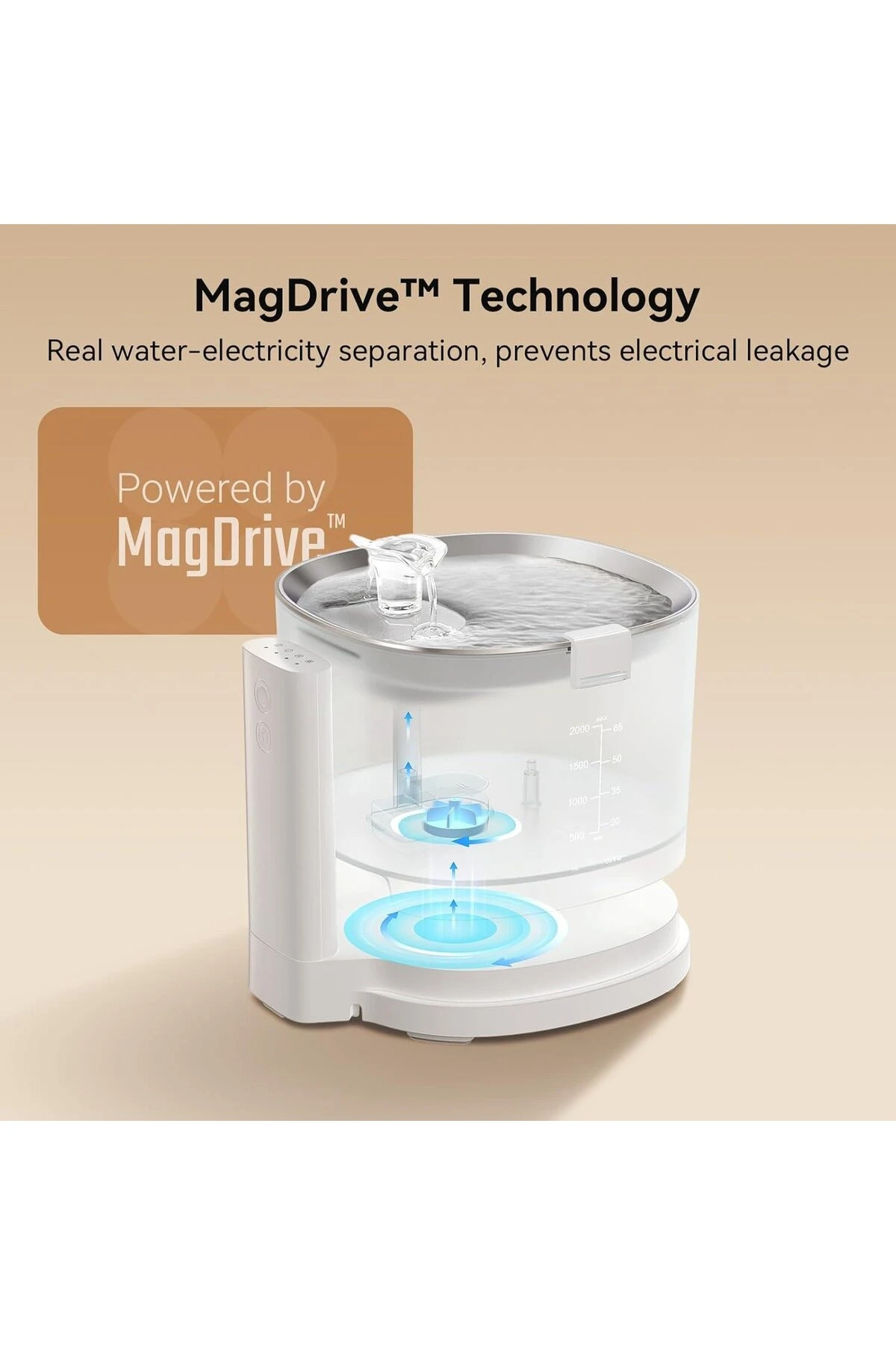 Cheerble Çelik Hazneli Şarjlı Otomatik Kedi Su Pınarı 22 X 20 X 18, 2lt