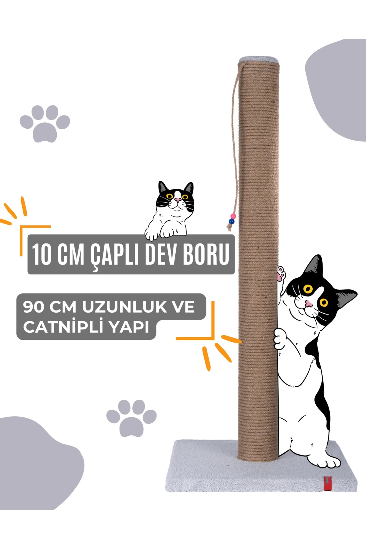 Petpal 90cm Catnipli Kalın Borulu Dev Tırmalama Tahtası Gri