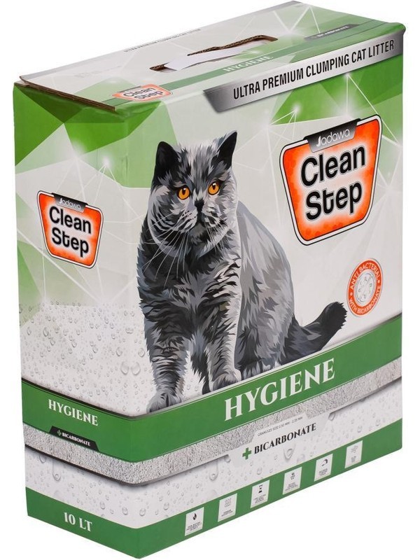 Jadawa Clean Step Hijyen Bikarbonatlı Antibakteriyel Topaklanan Kokusuz Ince Tane Bentonit Kedi Kumu 10 Lt