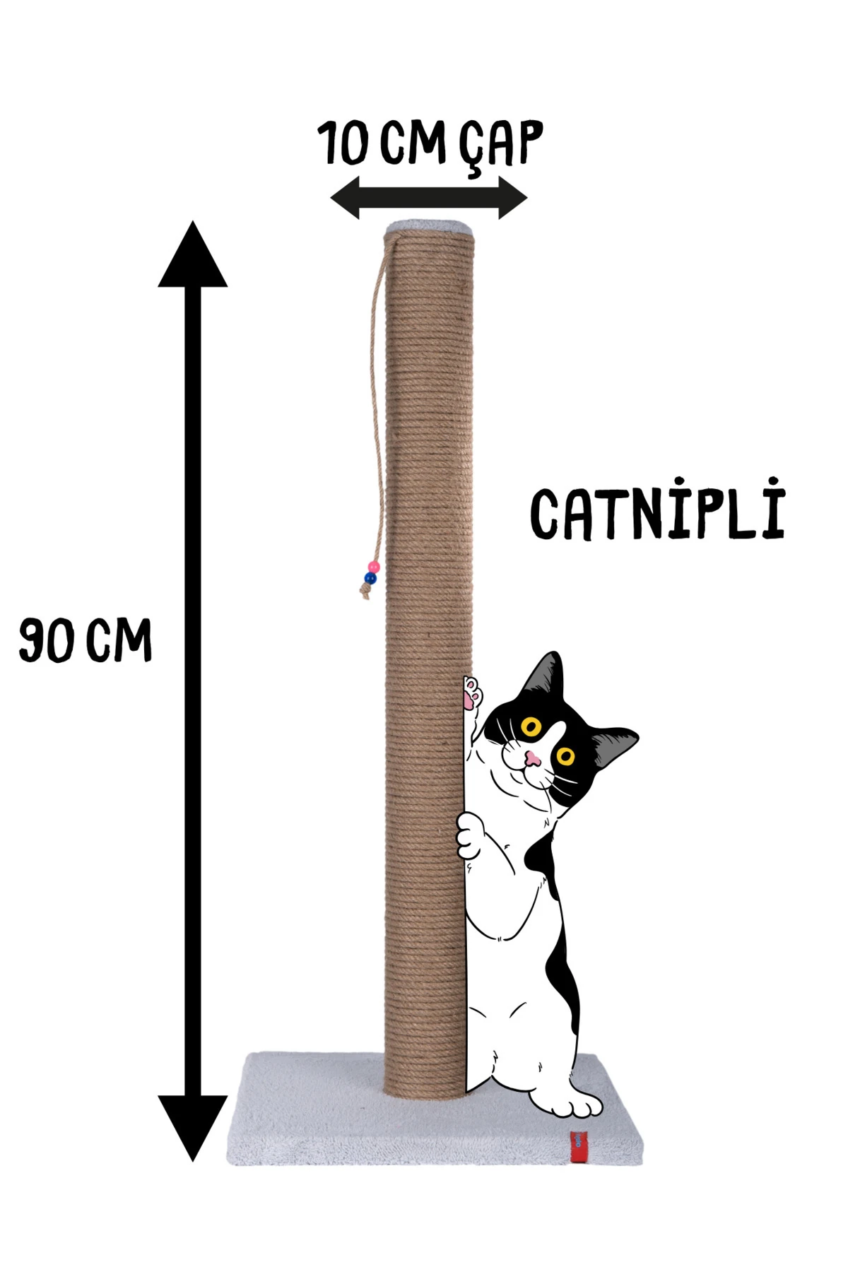 Petpal 90cm Catnipli Kalın Borulu Dev Tırmalama Tahtası Gri