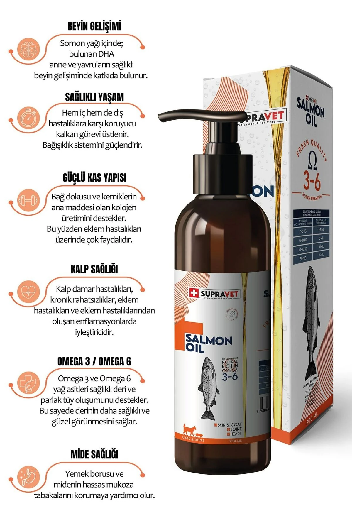 Supravet Salmon Oil 200 ML Doğal Kedi Köpek Norveç Somon Yağı