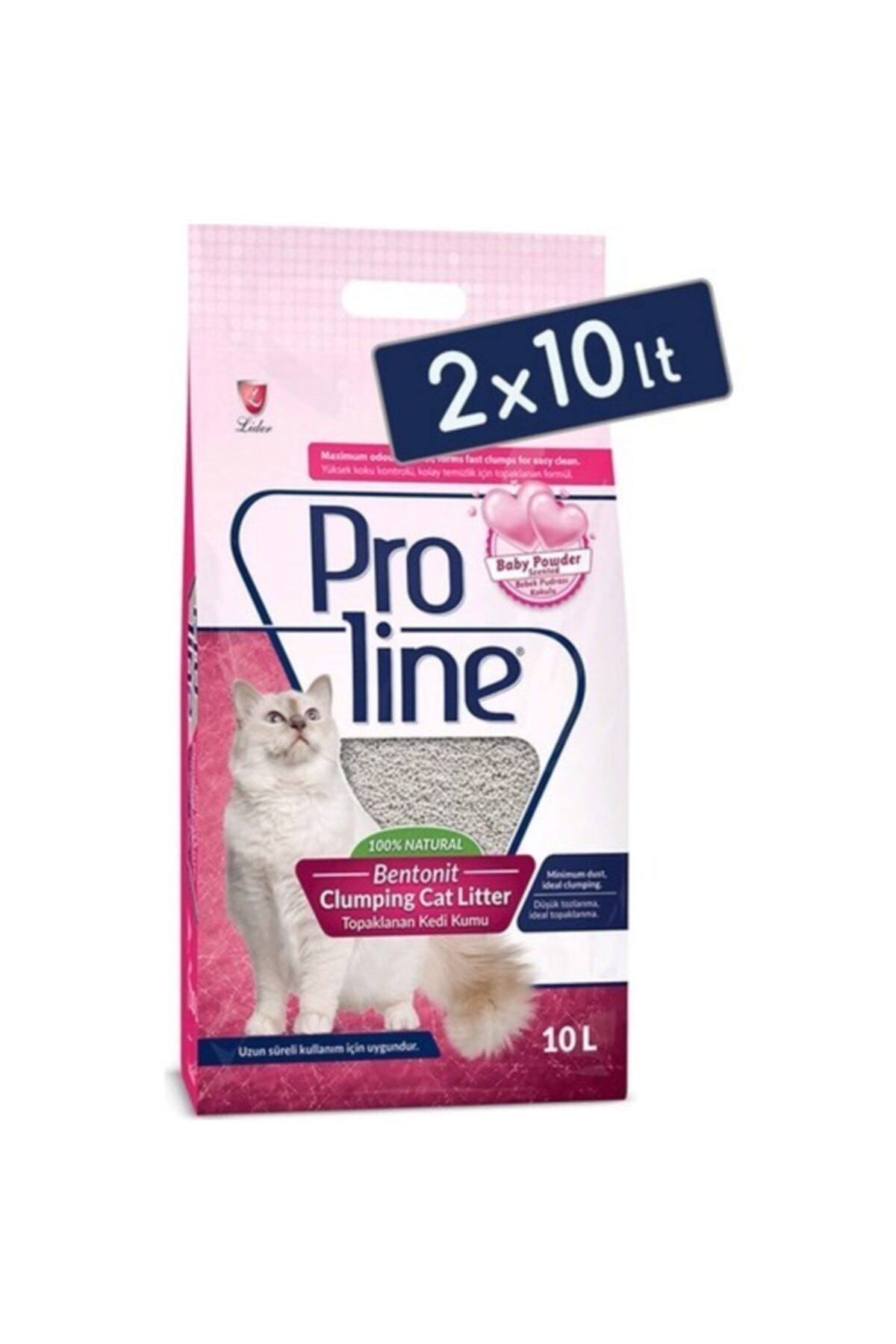 Proline Pudra Kokulu Kalın Taneli Topaklanan Kedi Kumu 10 Lt (2 Adet)