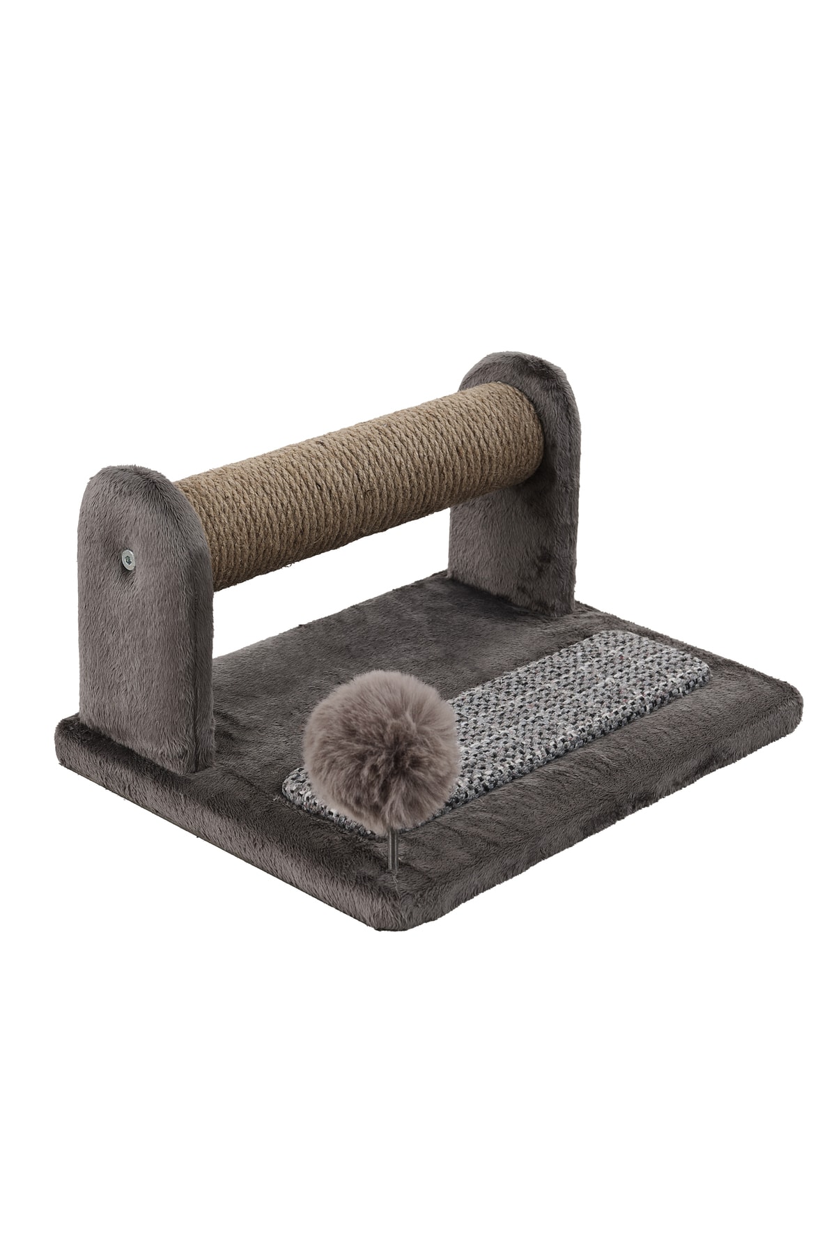 Woolart Jimmy Lüks Kaliteli Kedi Tırmalama Tahtası ve Ponponlu Oyuncak Gri