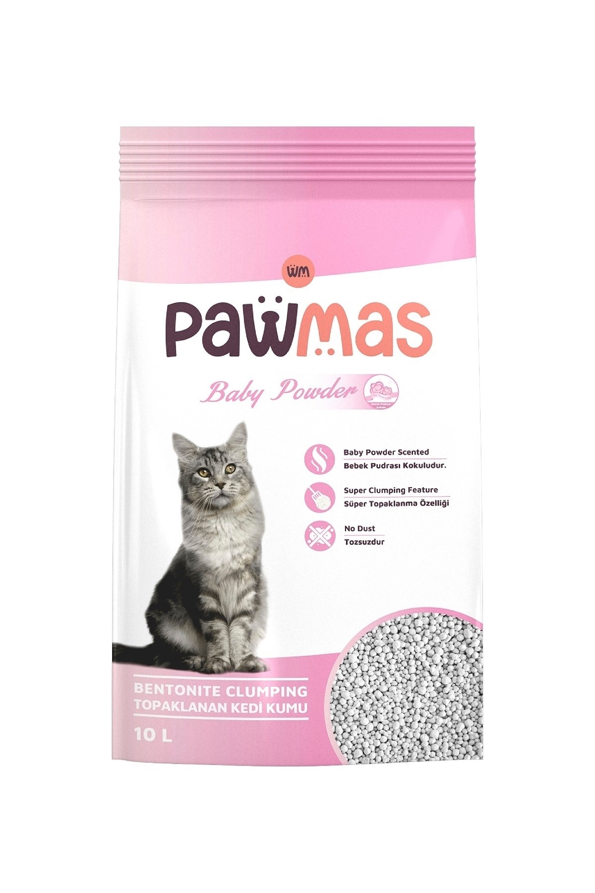 Pawmas Bebek Pudrası Kokulu Bentonit Kedi Kumu 10 Lt