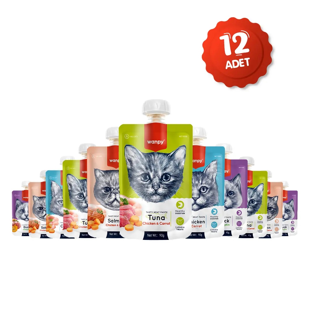 Wanpy 4 Çeşit Karma Ezme Kedi Ödül Maması 12 x 90 gr - Mavireyon