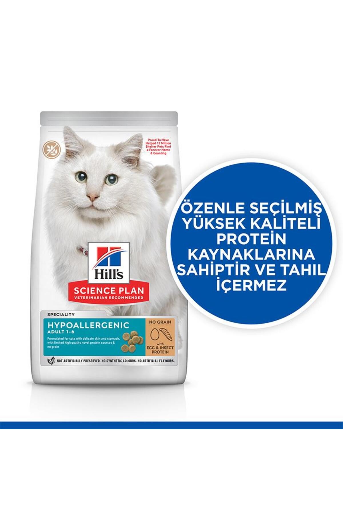 Hills Hypoallergenic Yumurta ve Larva Proteinli Yetişkin Kedi Maması 1.5kg