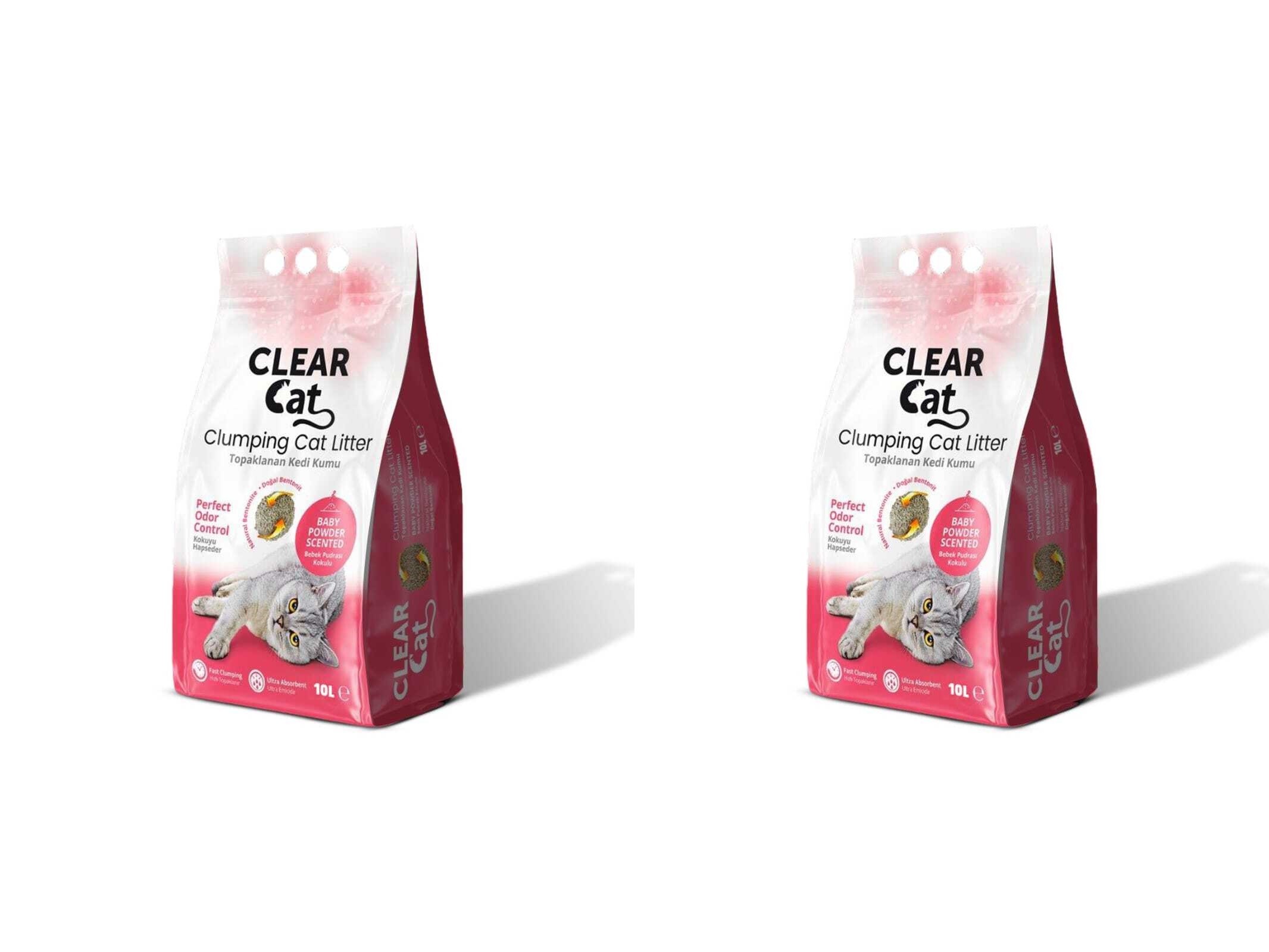ClearCat Pudralı Topaklanan Bentonit Kedi Kumu Ince 10 Lt X 2 Adet