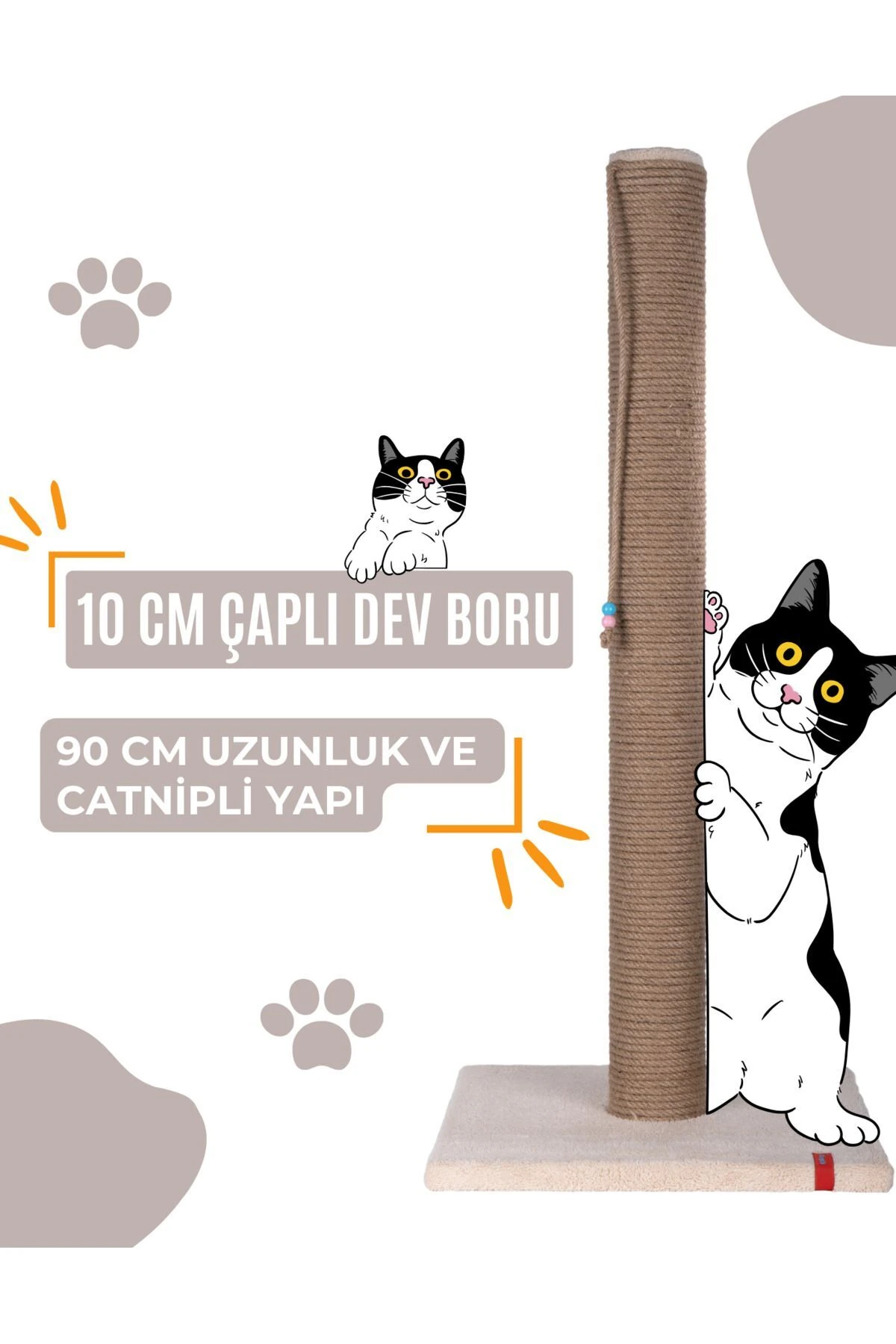 Petpal 90cm Catnipli Kalın Borulu Dev Tırmalama Tahtası Şampanya Minder Yüzey