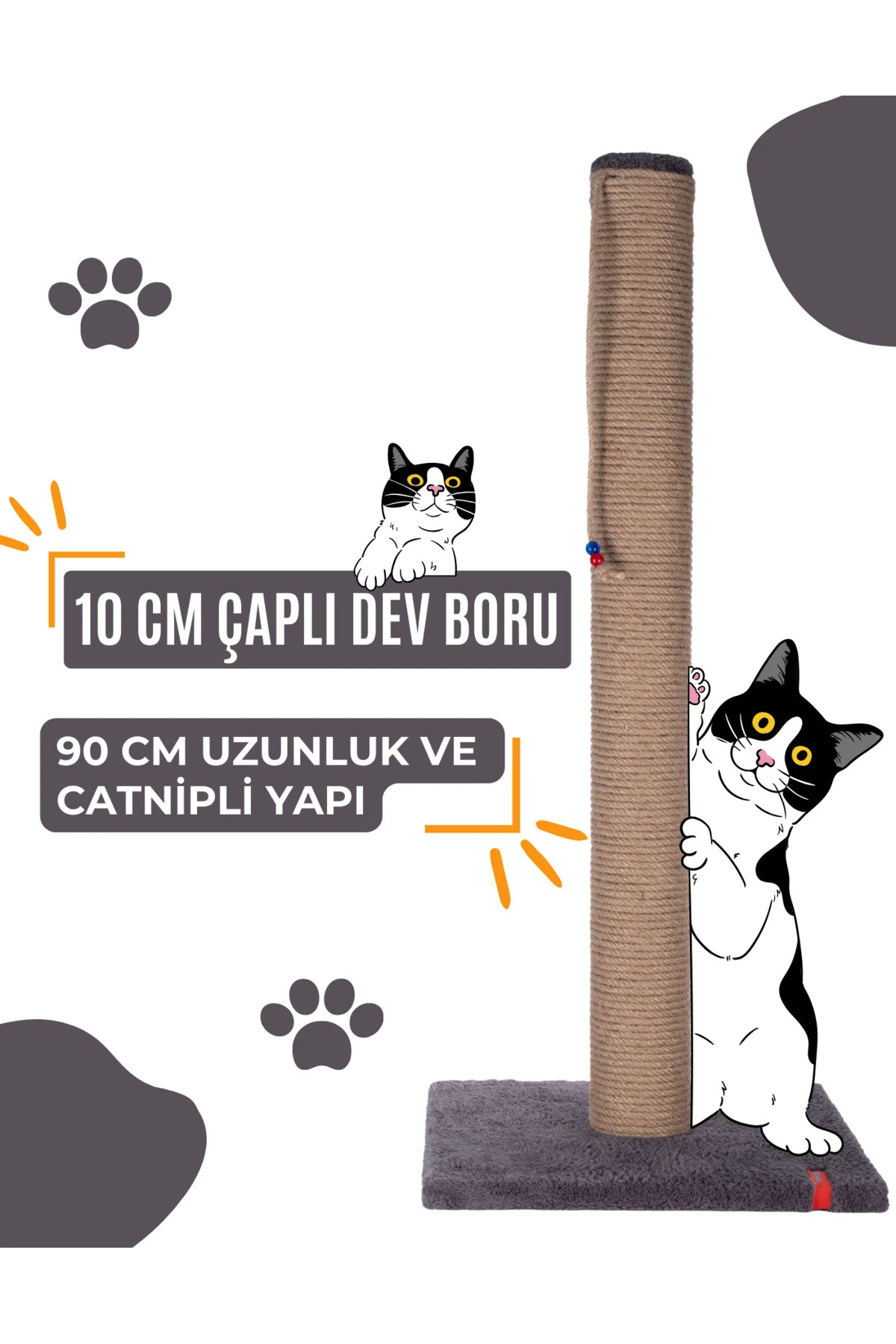 Petpal 90cm Catnipli Kalın Borulu Dev Tırmalama Tahtası Antrasit Minder Yüzey