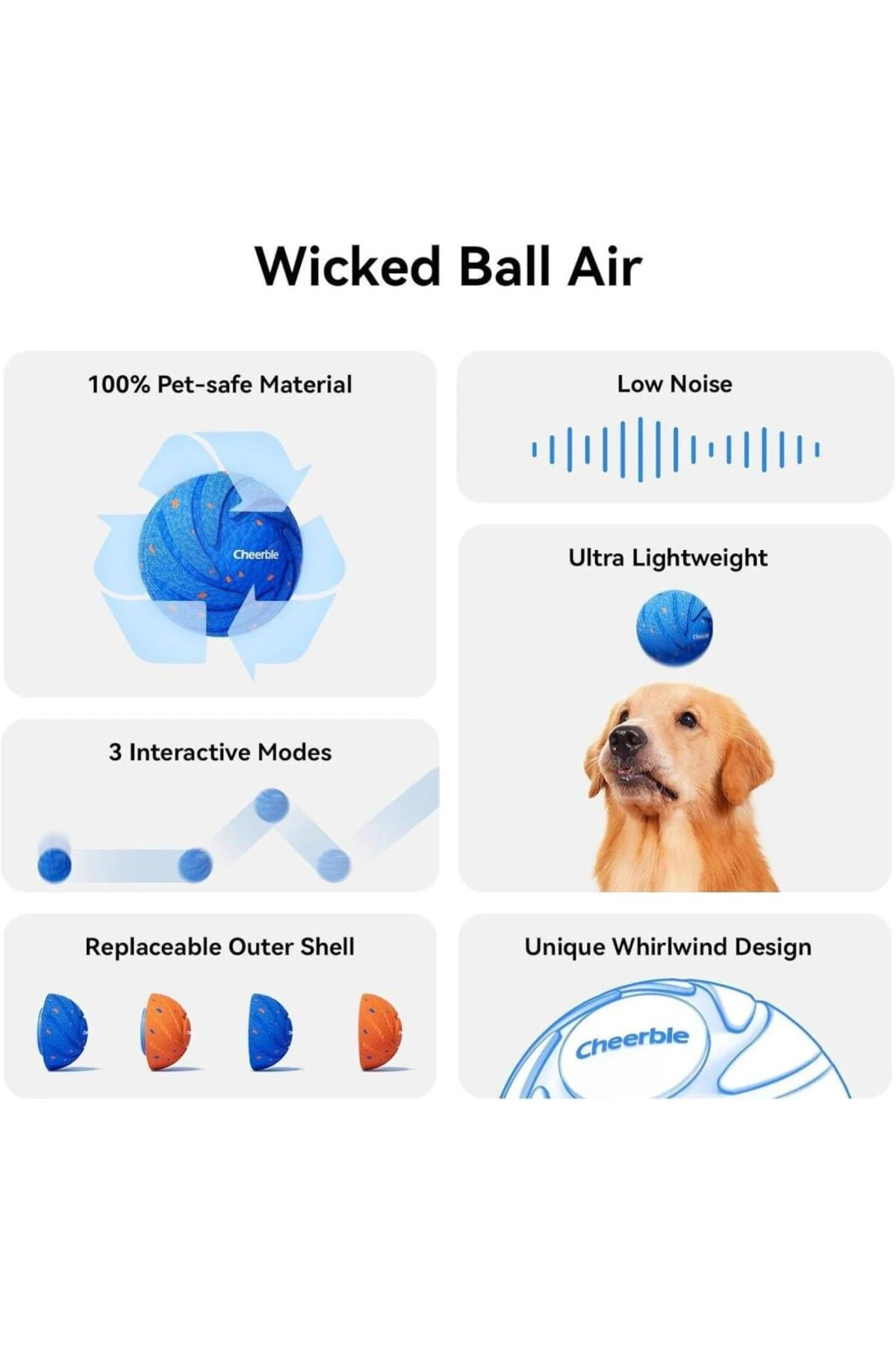 Cheerble Akıllı İnteraktif Köpek Oyuncağı, Mavi 7 x 7 x 7cm