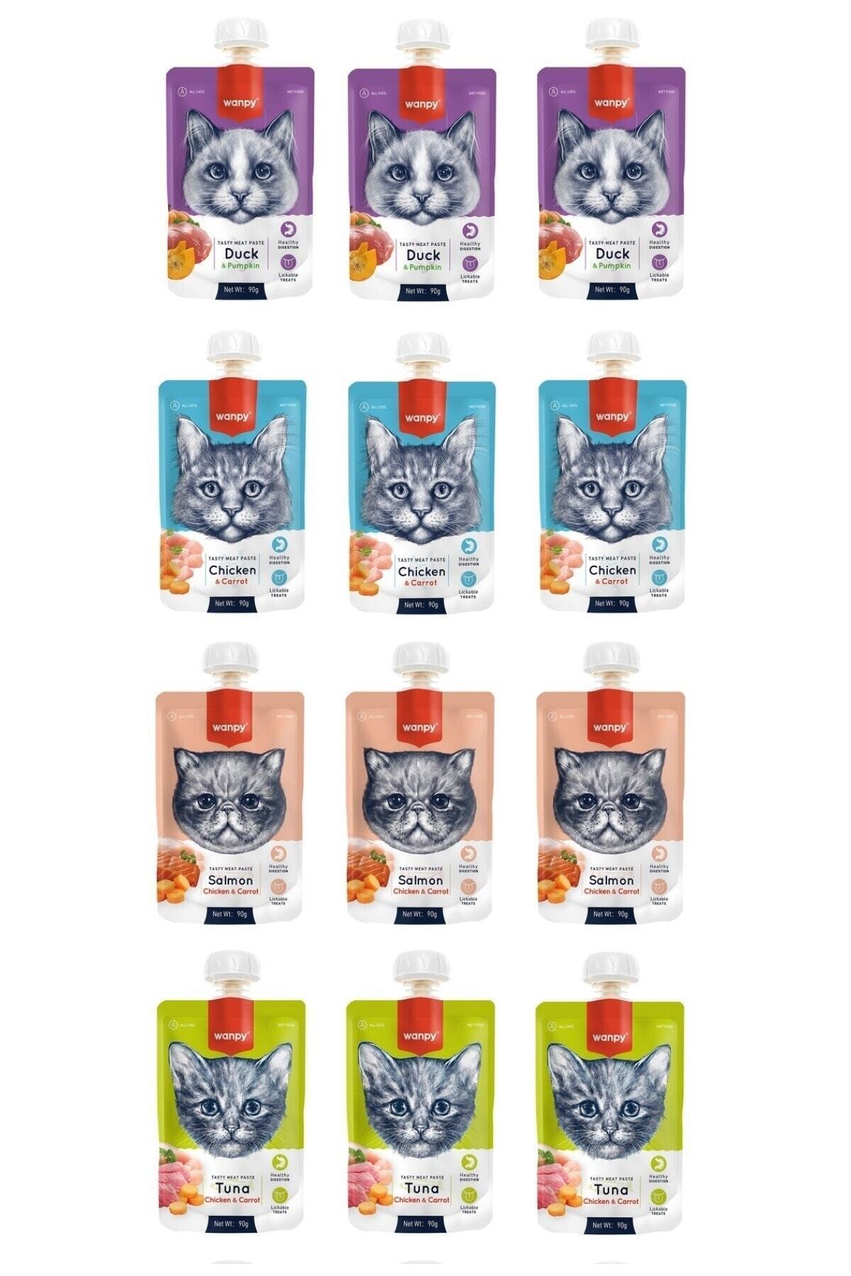 Wanpy 4 Çeşit Karma Ezme Kedi Ödül Maması 12 x 90 gr - Mavireyon