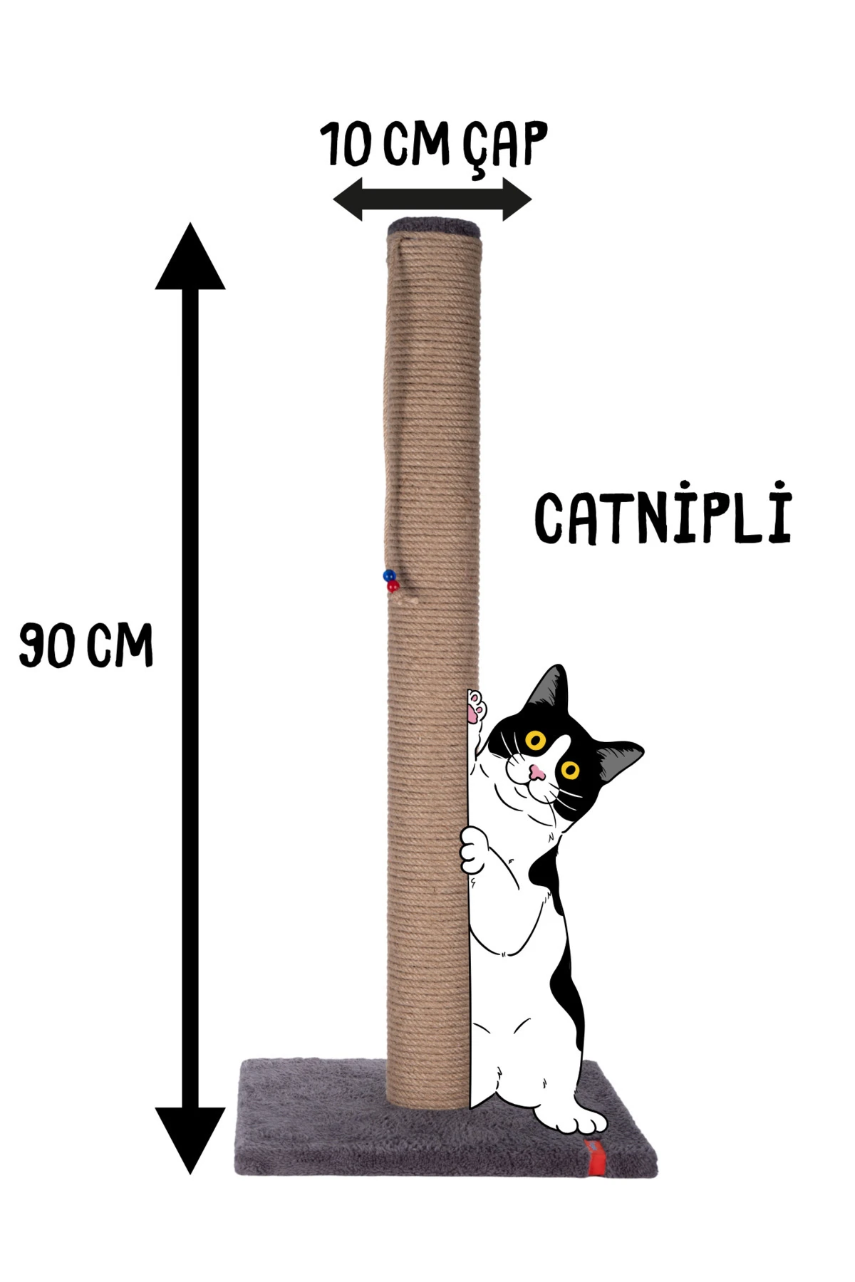 Petpal 90cm Catnipli Kalın Borulu Dev Tırmalama Tahtası Antrasit Minder Yüzey