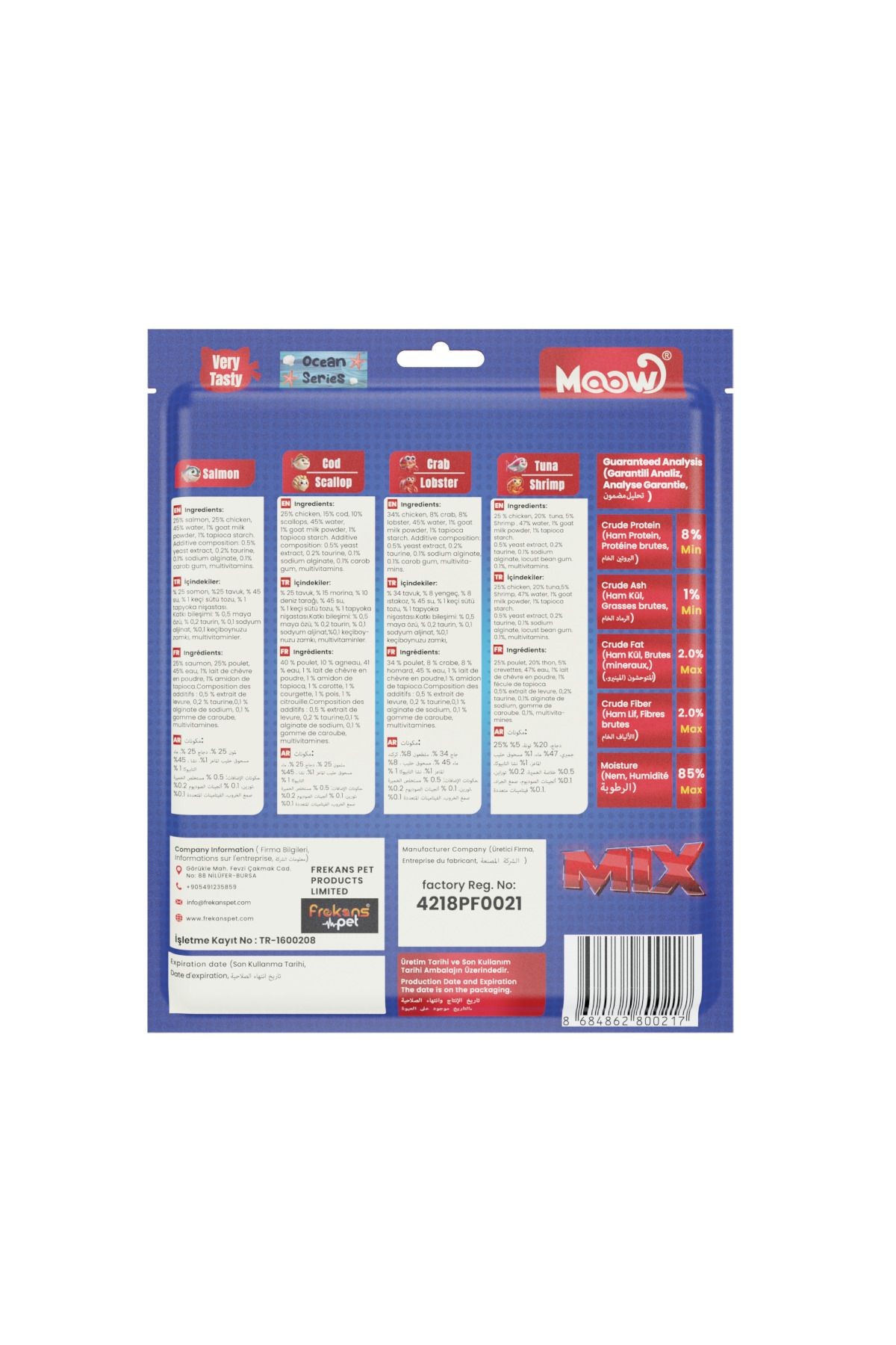 Moow Karışık 7 Lezzetli Okyanus Serisi Keçi Sütlü Kedi Krema Ödülü 30x12g
