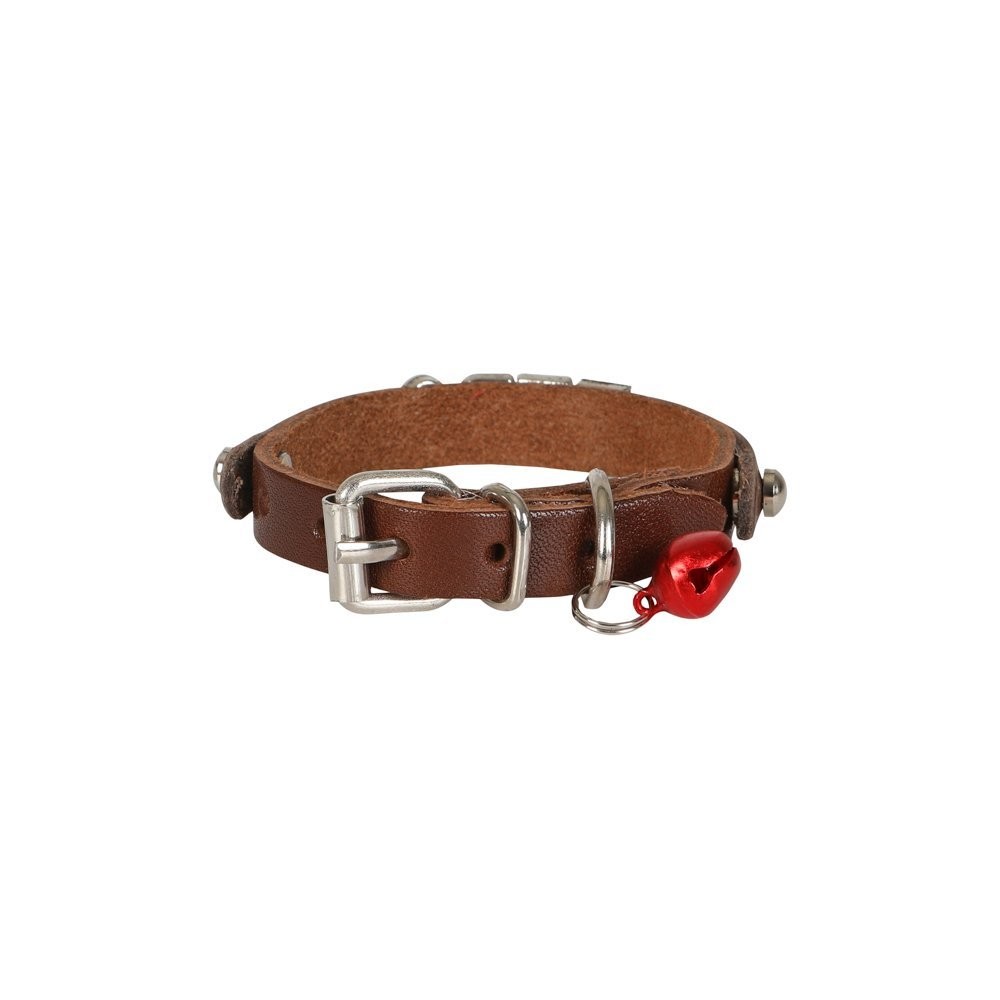 CATTİE İSİMLİKLİ DERİ KEDİ TASMASI KAHVE 1X16-20CM