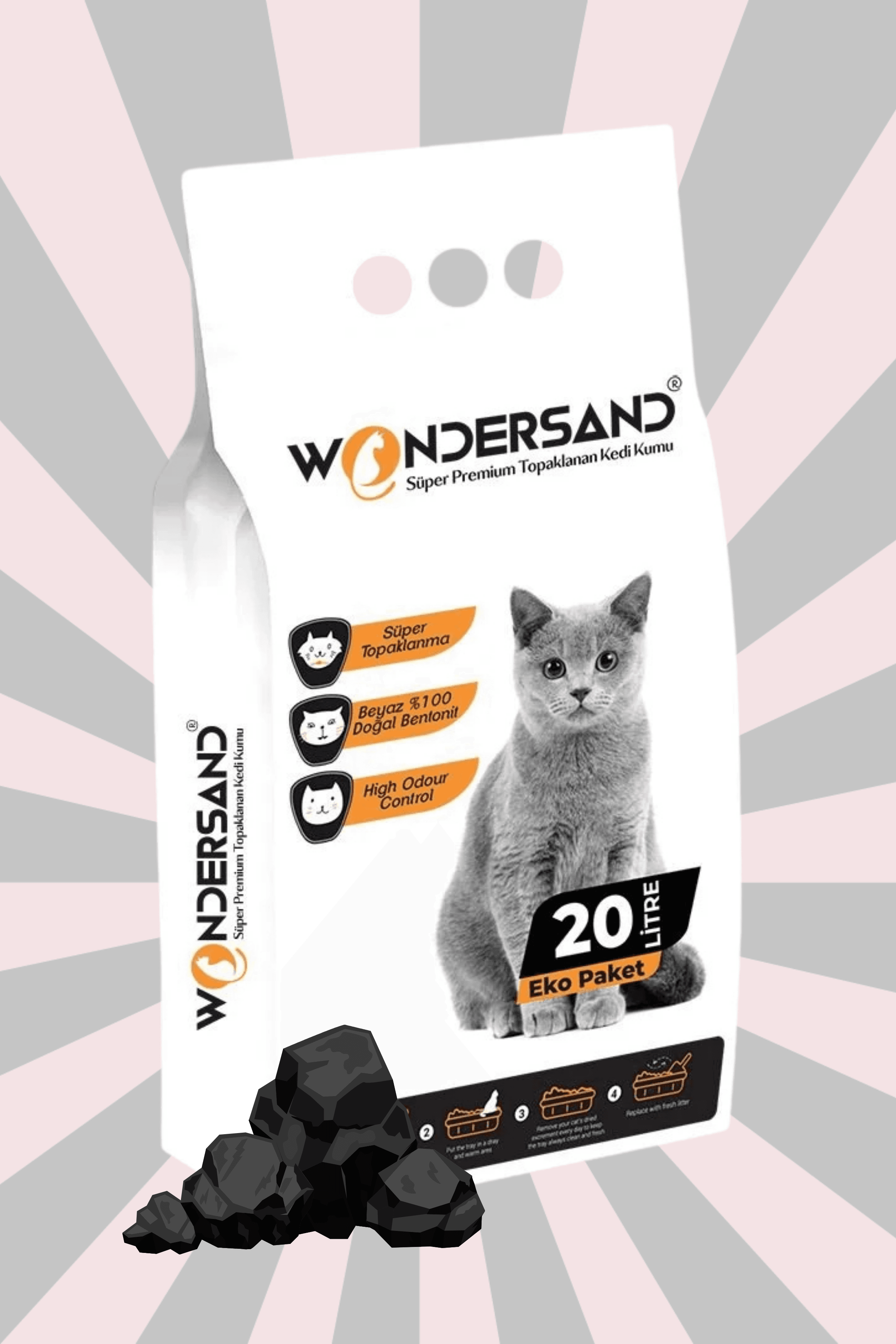 Wondersand 20 Lt İnce Tane Aktif Carbon Kokusuz Süper Topaklanan Premium Kedi Kumu