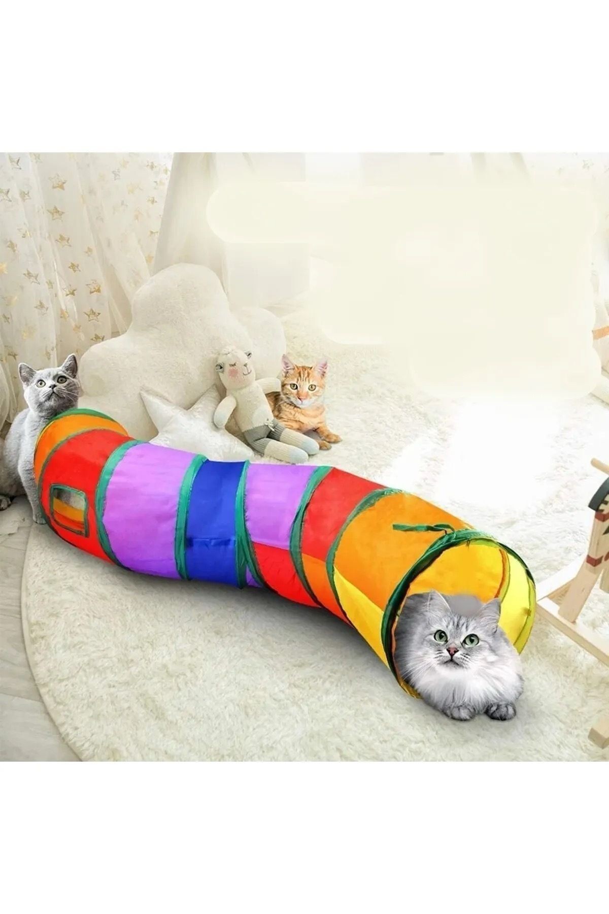 Petpal Düz Kedi Tüneli Katlanır Gökkuşağı Uzun Düz Kedi Köpek Oyun Tüneli Evcil Hayvan Oyun Tüneli
