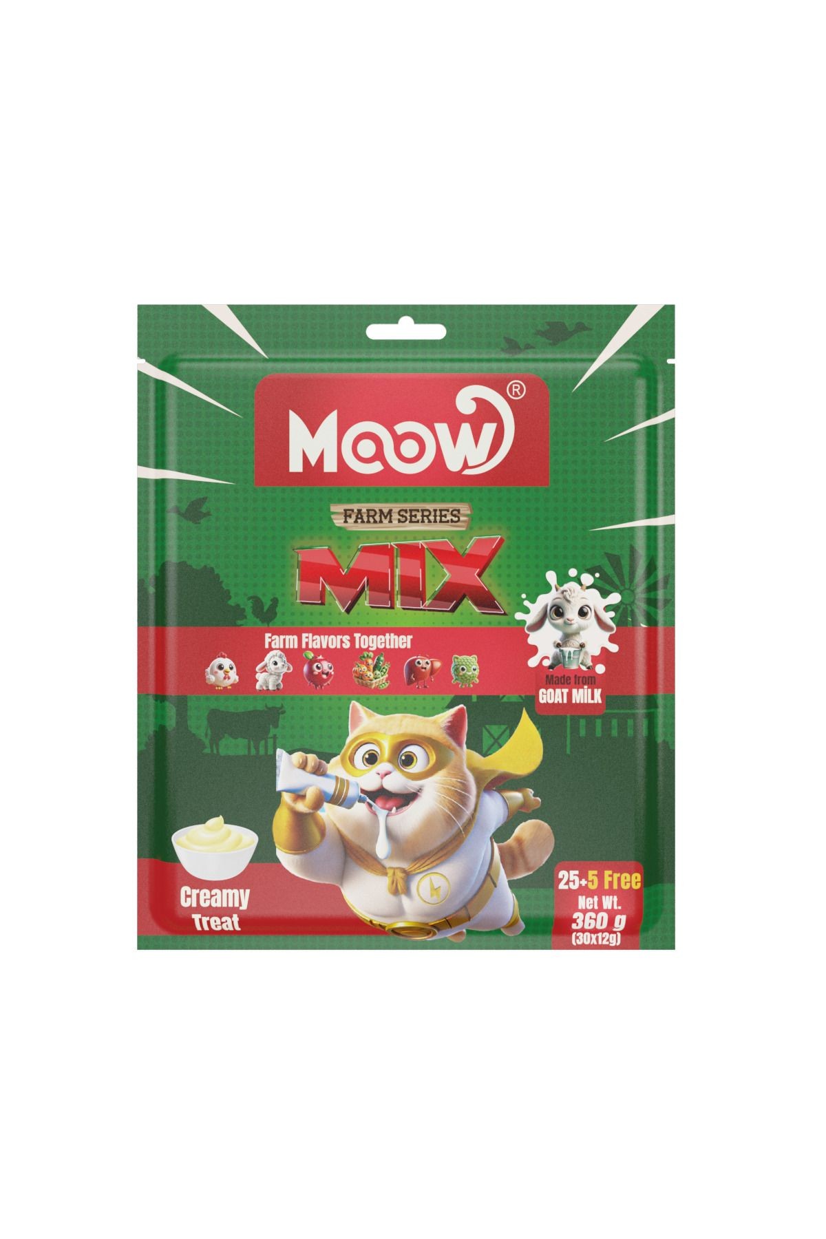 Moow Karışık 6 Lezzetli Çiftlik Serisi Keçi Sütlü Kedi Krema Ödülü 30x12g