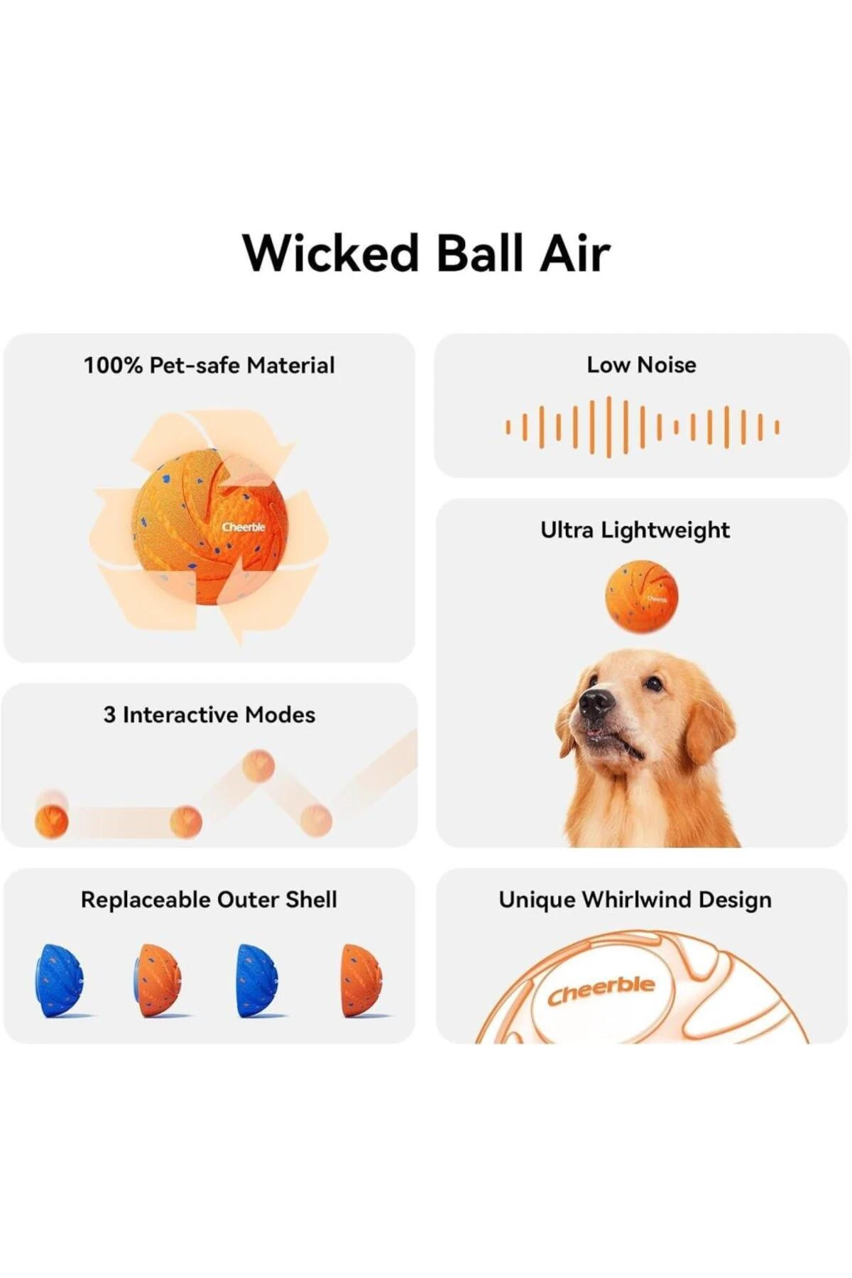 Cheerble Akıllı İnteraktif Köpek Oyuncağı, Turuncu 7 x 7 x 7cm