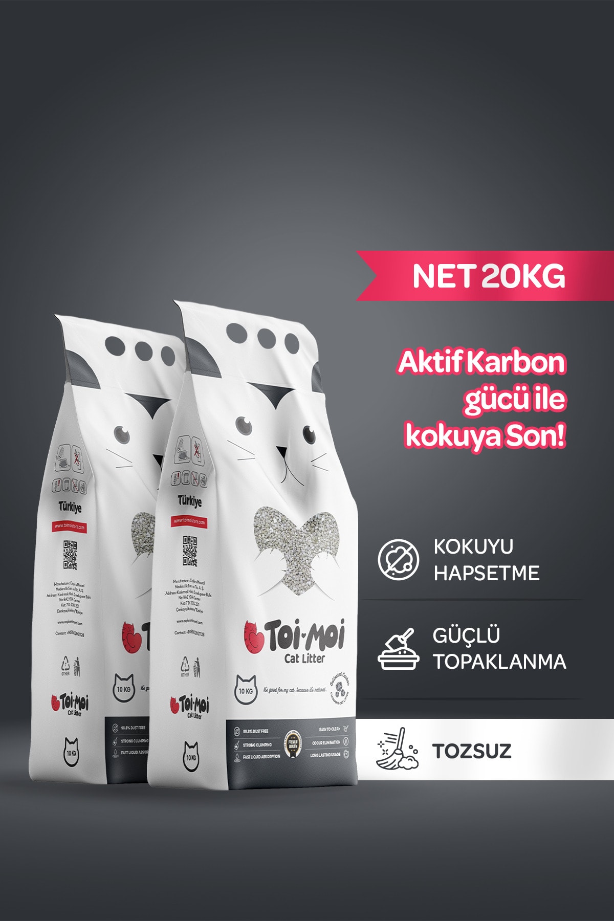 Toi Moi Aktif Karbonlu Bentonit Kedi Kumu 2x10kg