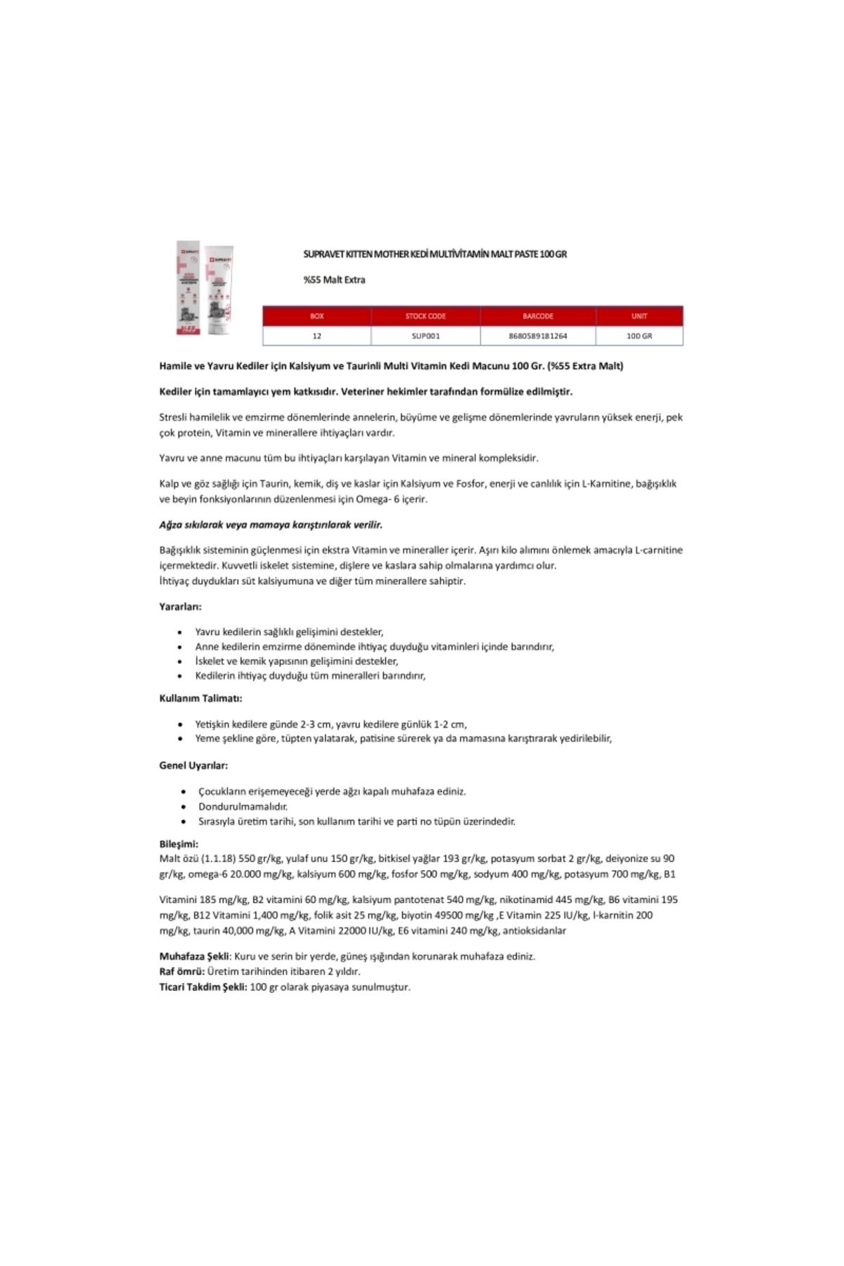 Supravet Kitten Mother Multi Vitamin Malt Paste 100 Gr