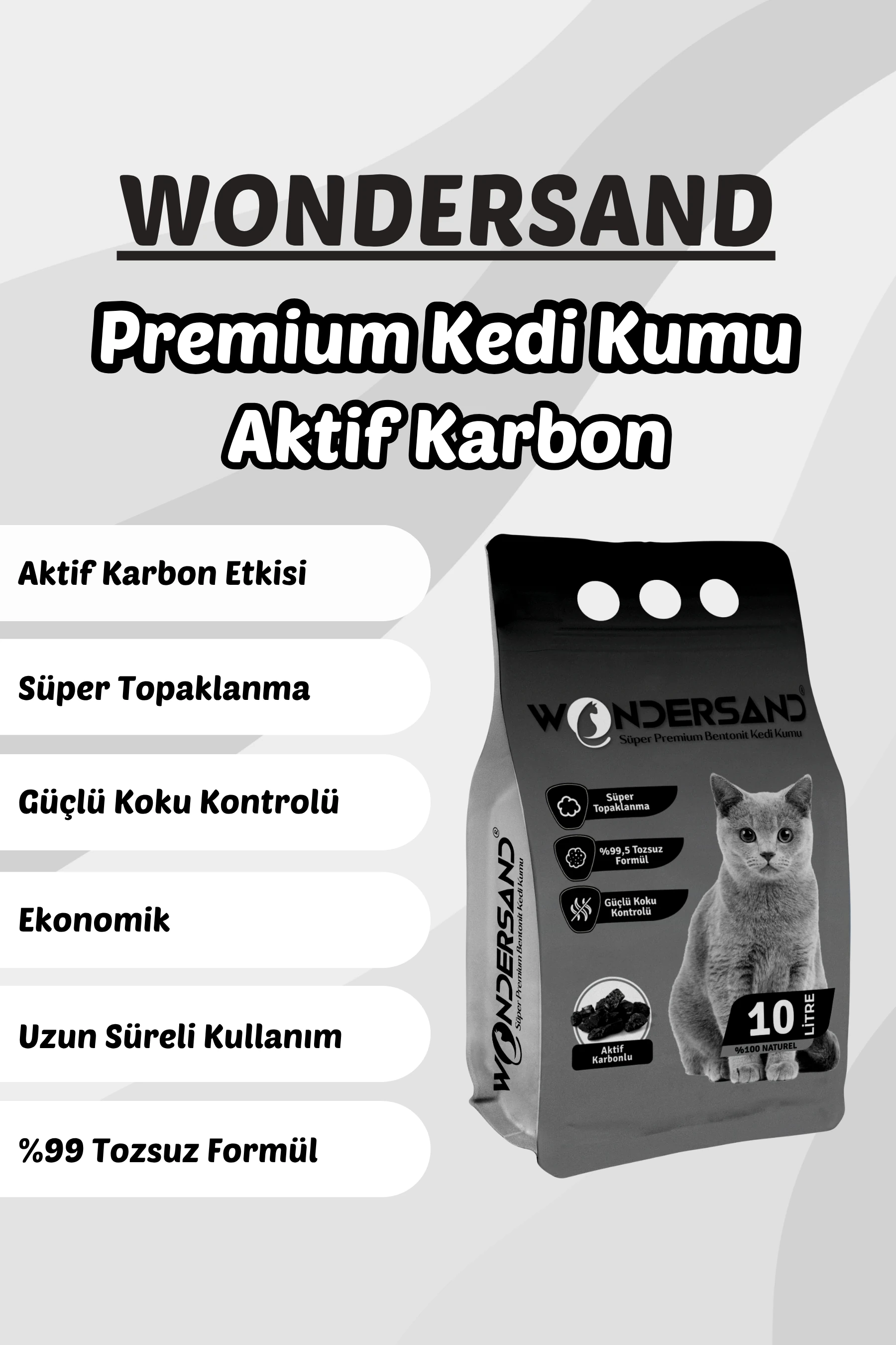 WONDERSAND AKTİF KARBON SÜPER PREMİUM KEDİ KUMU 10 LT X 2 ADET