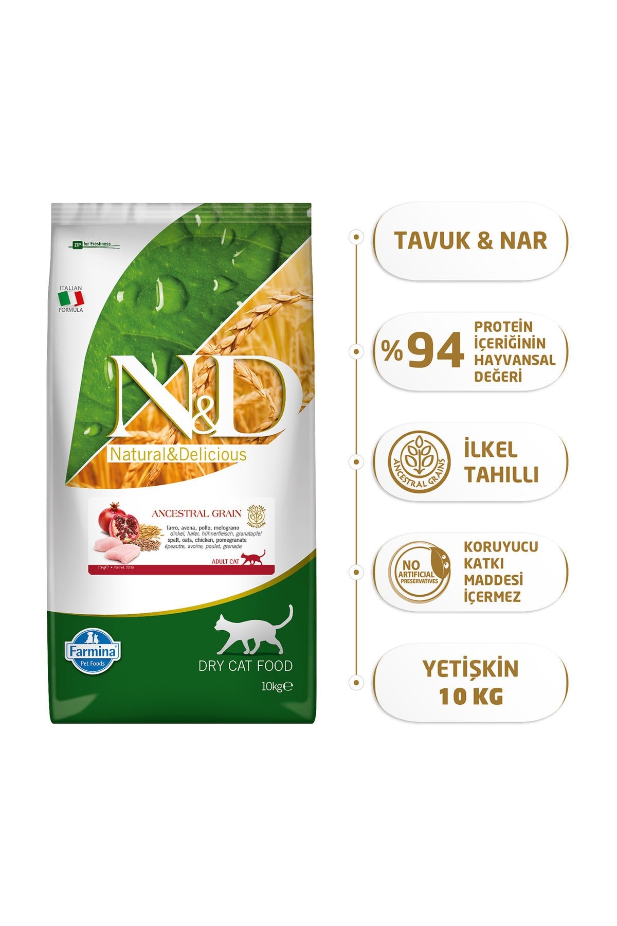 N&d Düşük Tahıllı Tavuklu Ve Narlı Yetişkin Kedi Maması 10 kg