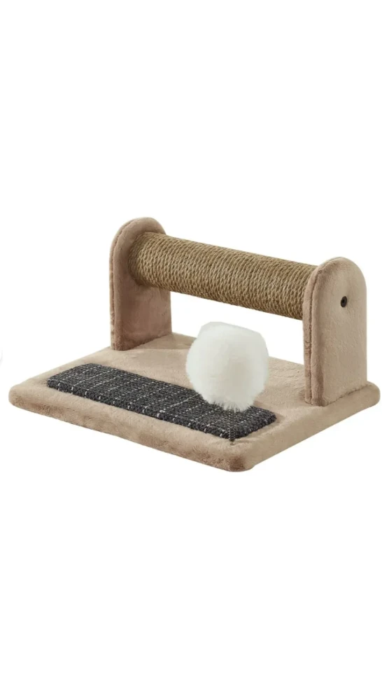 Woolart Jimmy Lüks Kaliteli Kedi Tırmalama Tahtası ve Ponponlu Oyuncak Bej