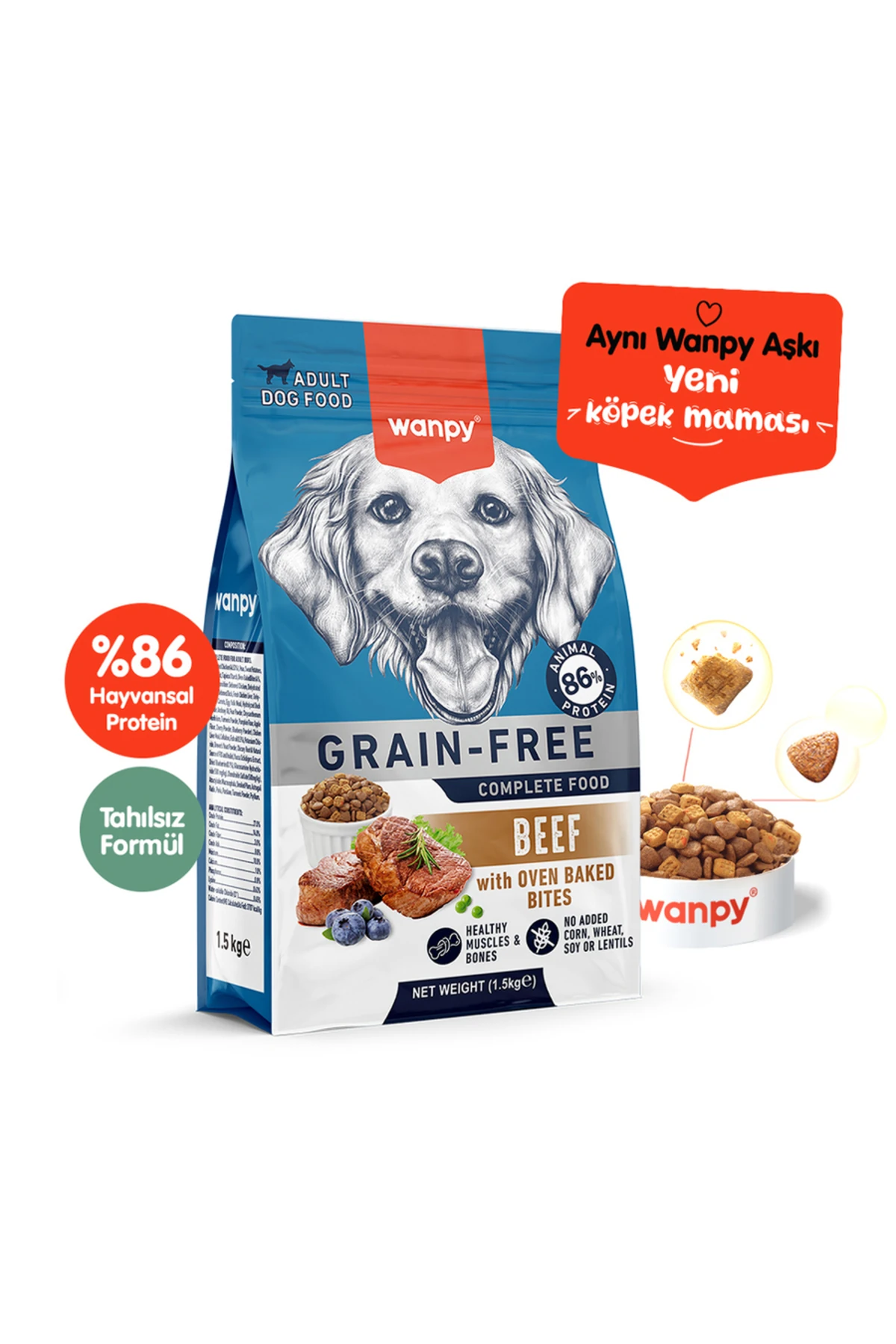 Wanpy Tahılsız Sığır Etli Yetişkin Köpek Maması 1,5 kg