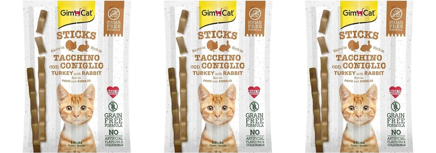Gimcat Sticks Hindi ve Tavşan Etli Ödül Çubukları 5 Gr X 12 Adet (3 Adet 4 Lü Sticks)