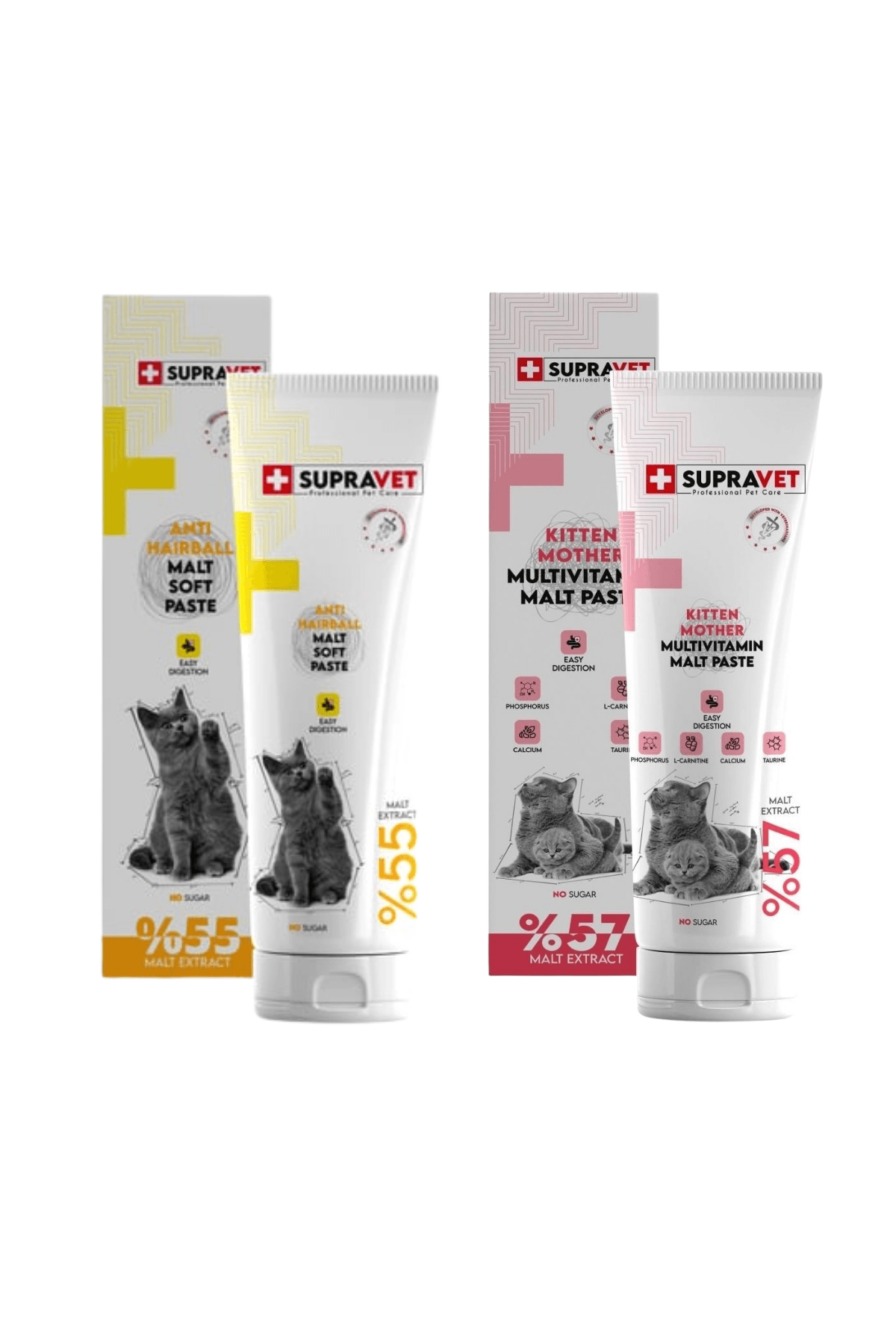 Supravet Kitten Mother Multi Vitamin Malt Paste 30 Gr + Supravet Anti Hairball Malt Soft Paste 30 Gr