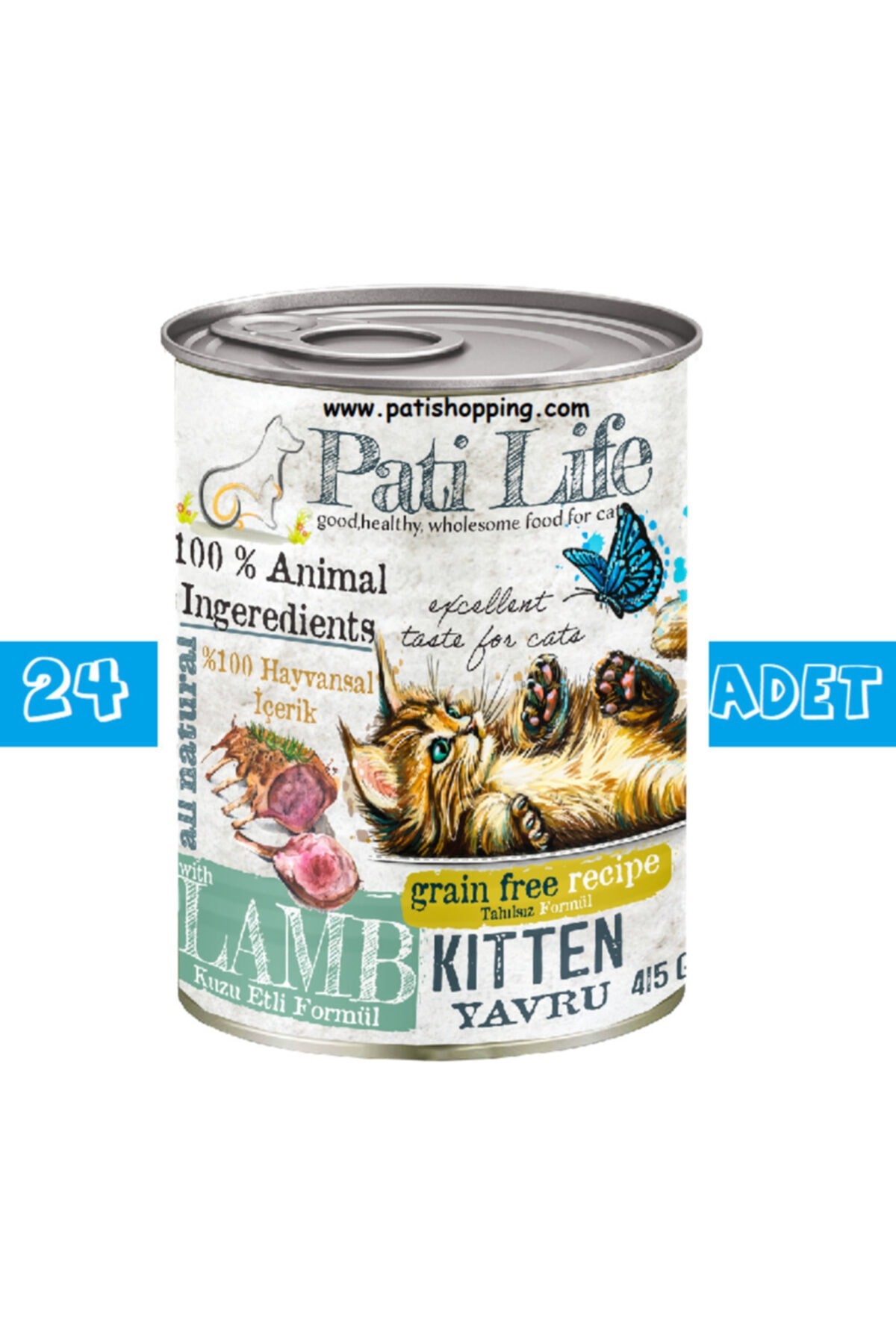 Pati Life Konserve Yavru Kedi Maması Kuzu Etli Adet Mama 415 gr X 24 Adet