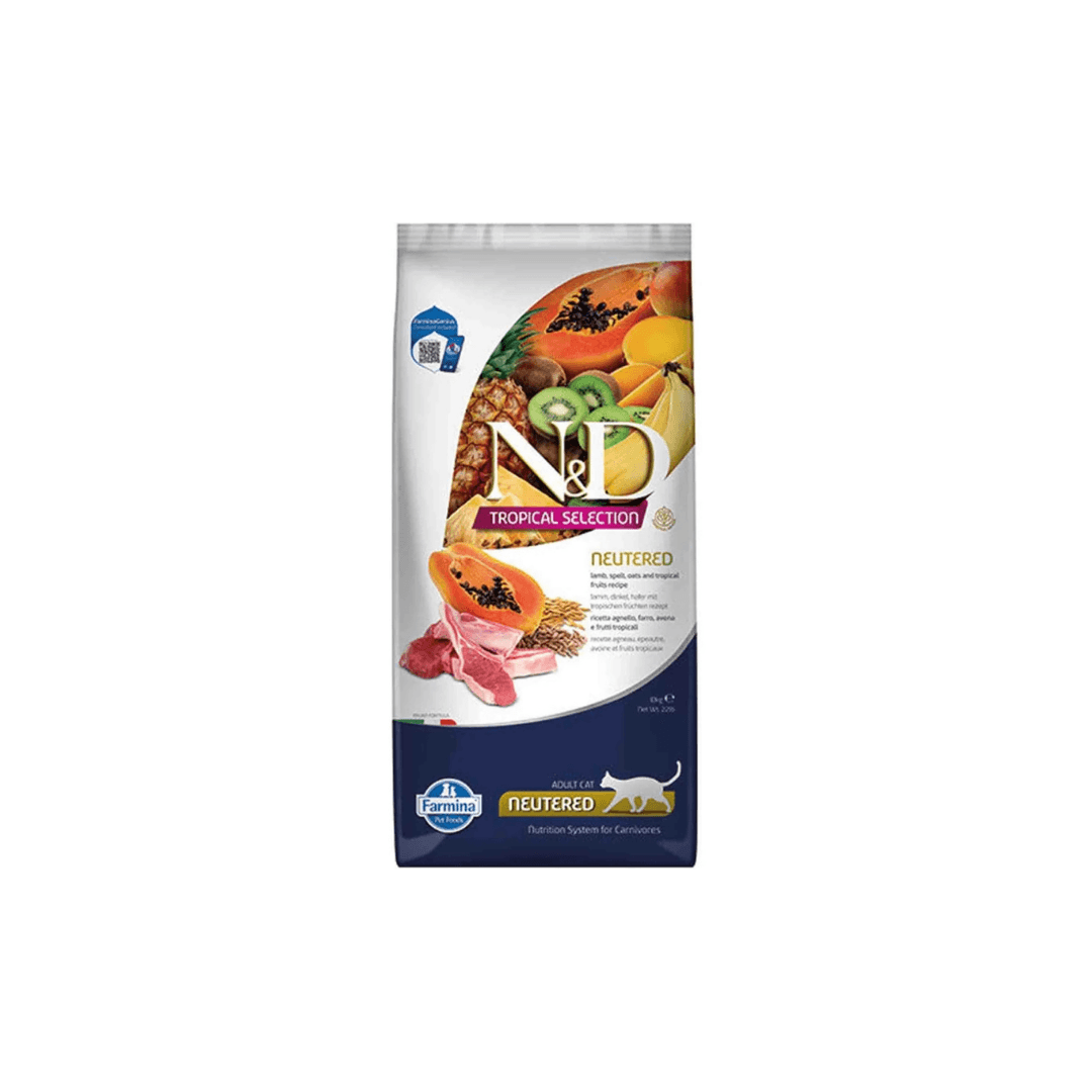 N&D Tropical Selection Düşük Tahıllı Kuzu Etli ve Tropikal Meyveli Kısırlaştırılmış Kedi Maması 10KG