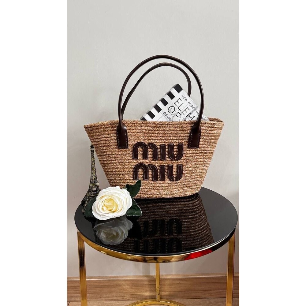 MIU MIU woven strav hand bag Hasır çanta