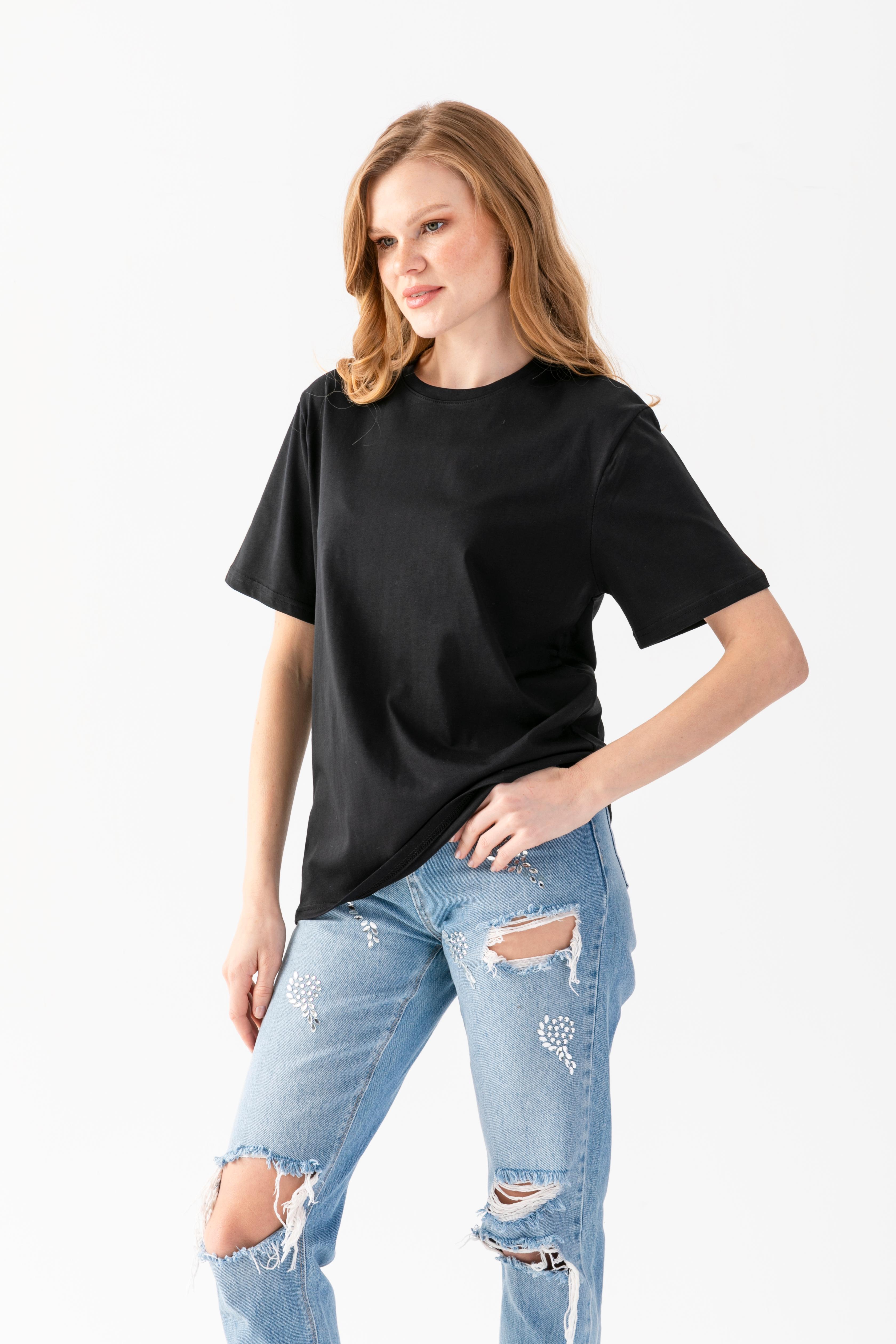 T-Crazy Unisex Oversize Düz Bisiklet Yaka Tişört – Rahat Kalıp Basic T-Shirt