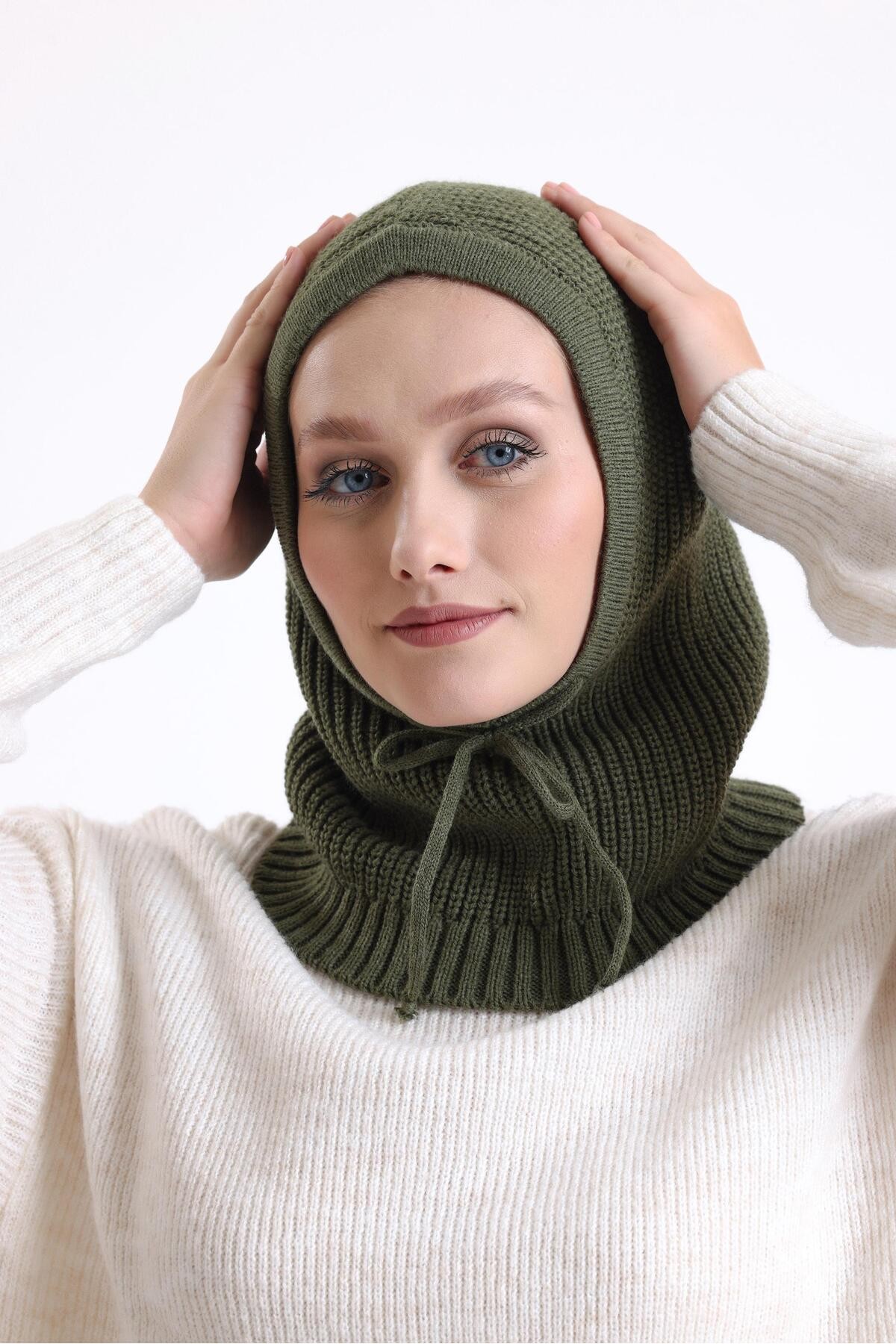 T-Crazy Knitwear Balaclava Fitilli Triko Örgü Kapüşonlu Bere, Tesettür Bere, Triko Başlık, Balaklava
