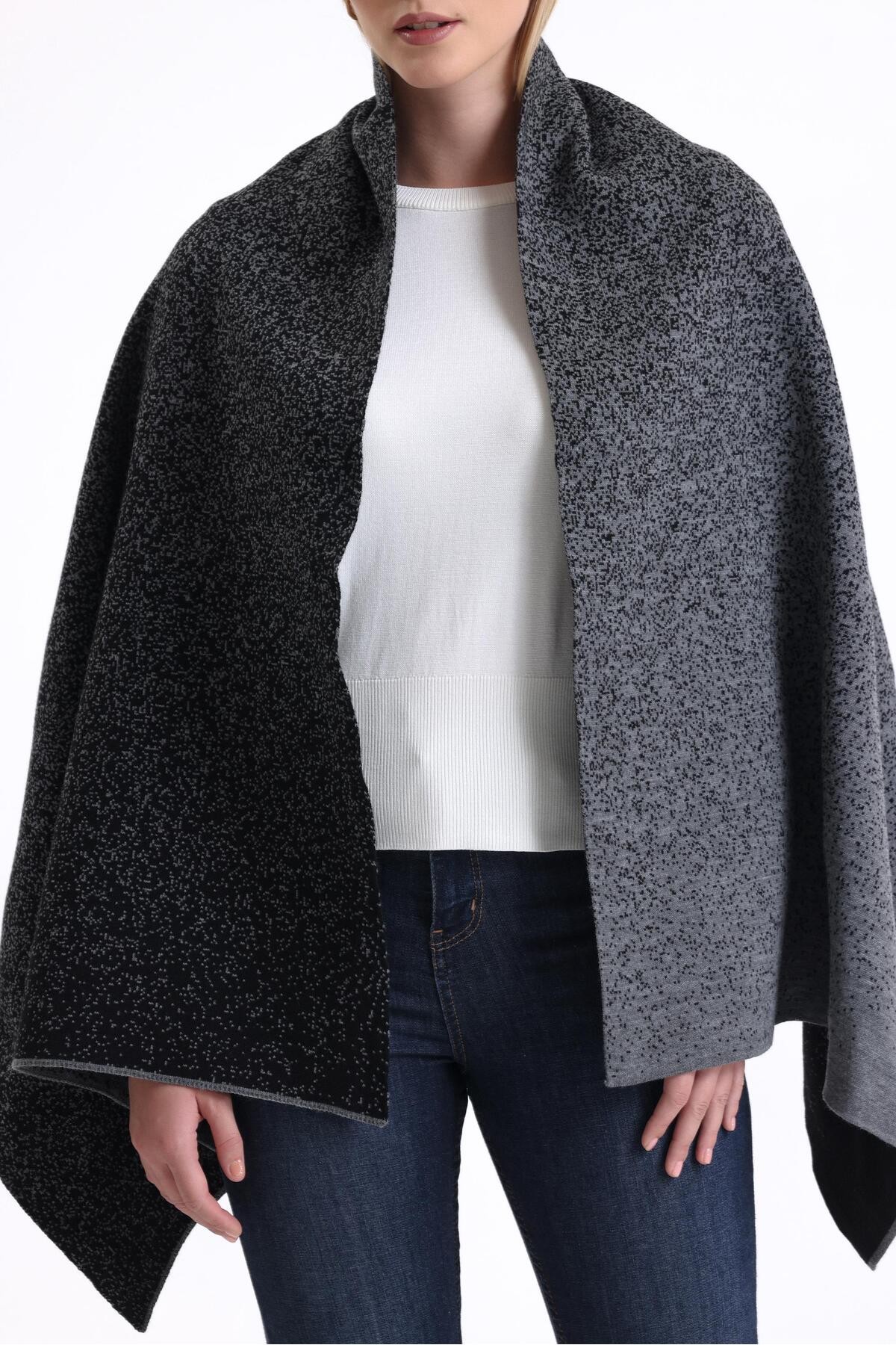 T-Crazy Knitwear Degrade Desen Çift Katlı ve Çift Yüzlü Triko Örme Omuz Şalı