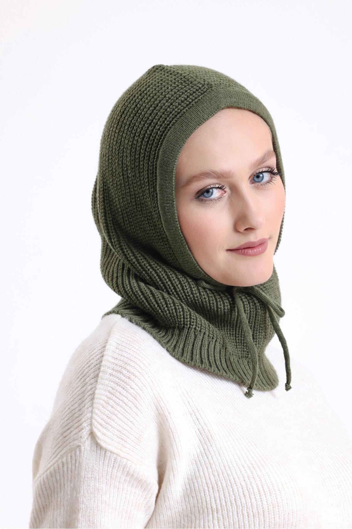 T-Crazy Knitwear Balaclava Fitilli Triko Örgü Kapüşonlu Bere, Tesettür Bere, Triko Başlık, Balaklava