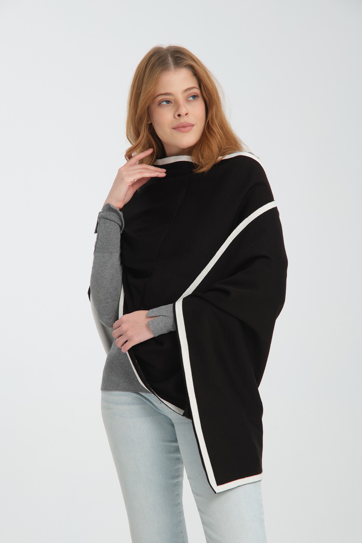 T-Crazy Knitwear Şerit Desen Kışlık Triko Şal, Çift Katlı ve Çift Taraflı Triko Örme Omuz Şalı
