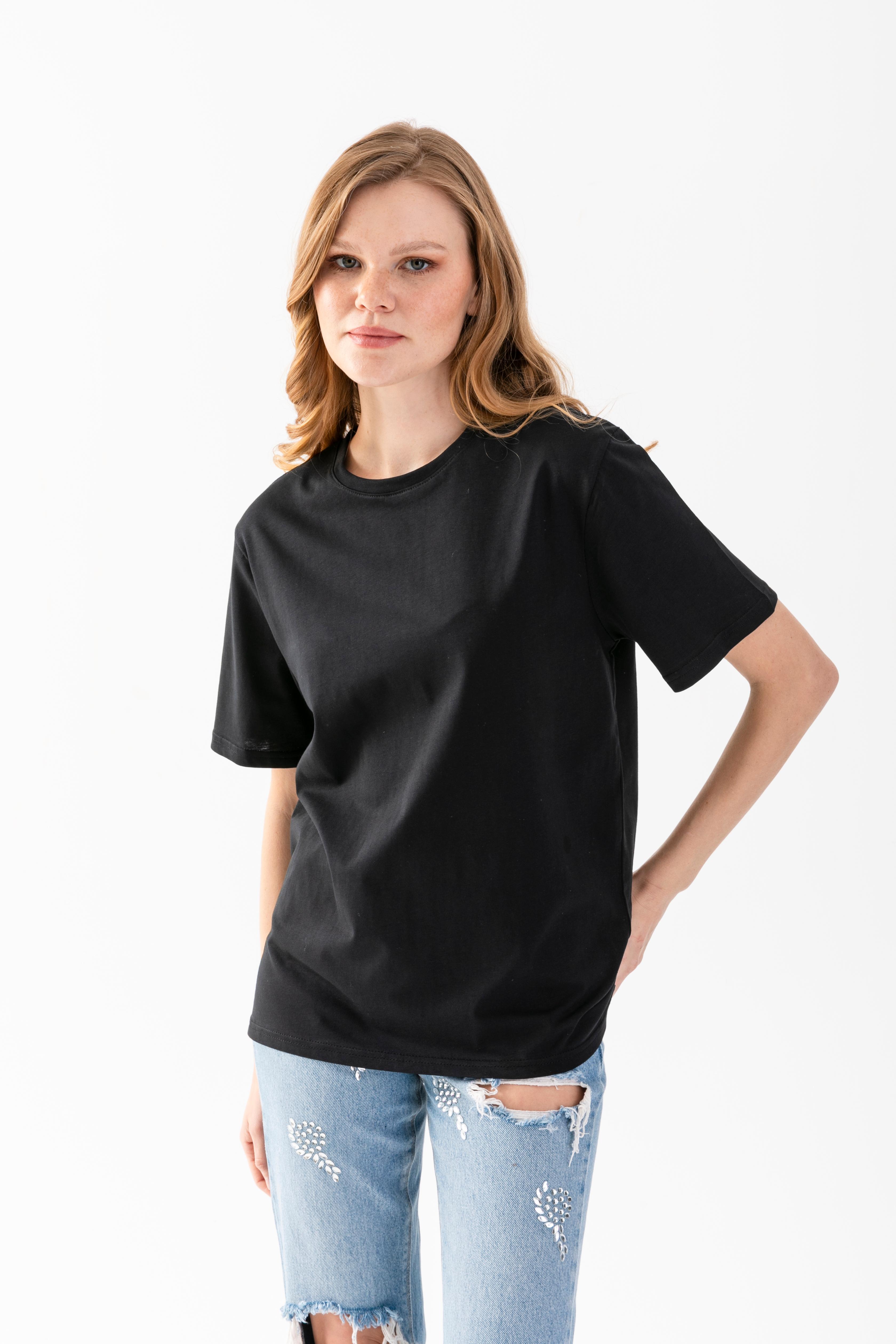 T-Crazy Unisex Oversize Düz Bisiklet Yaka Tişört – Rahat Kalıp Basic T-Shirt