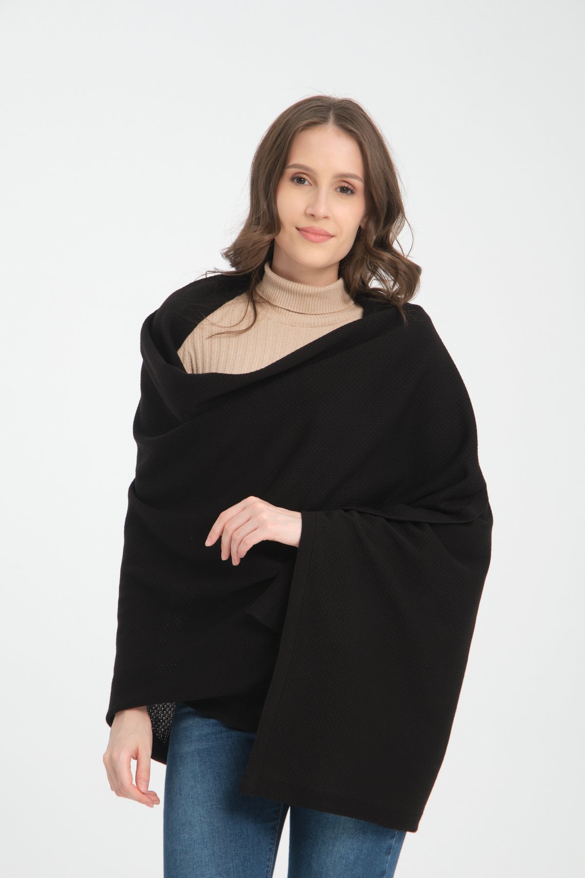 T- Crazy Knitwear Petek Desen Triko Omuz Şalı, Şık Yumuşak Dokulu Triko Örme Omuz Şalı