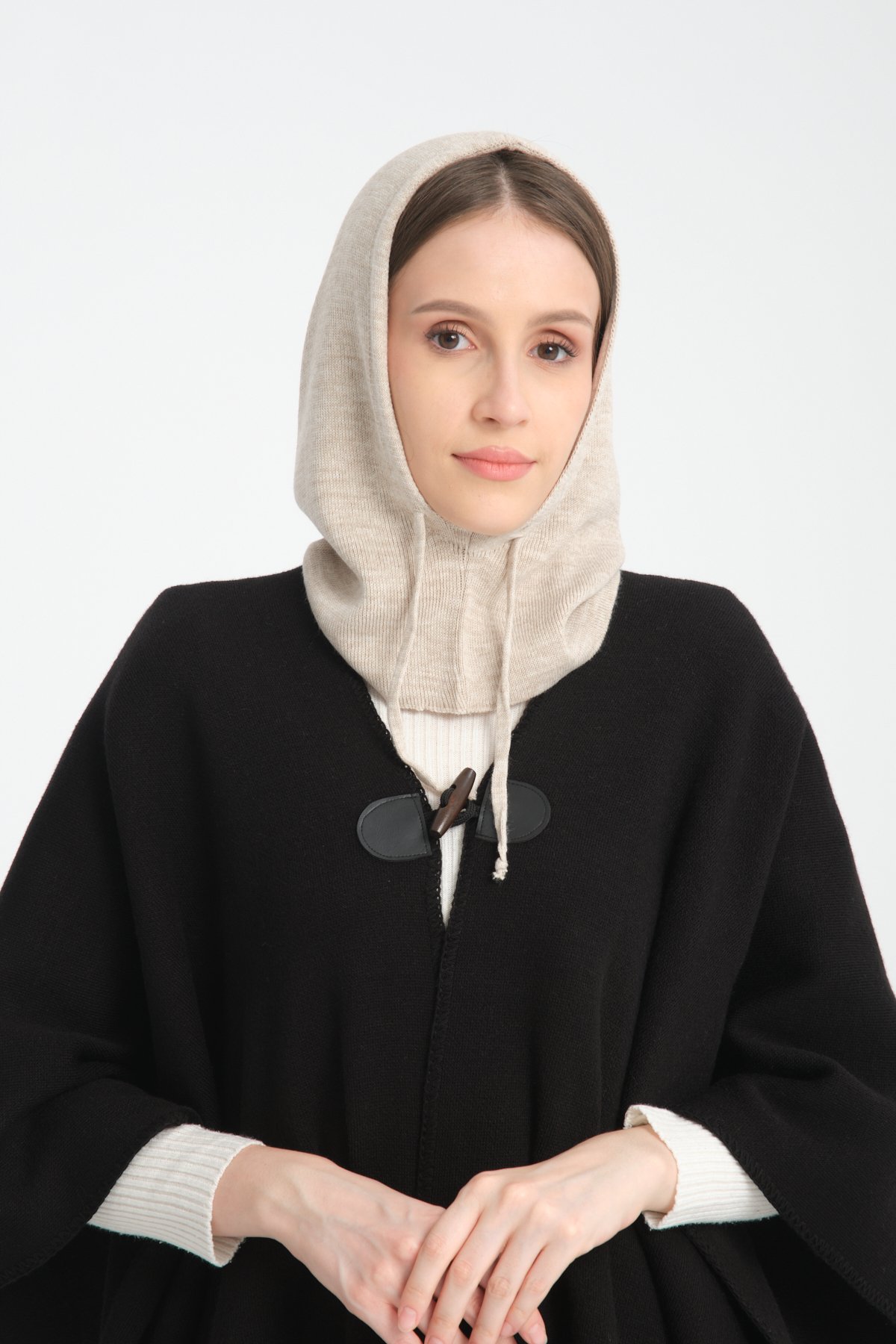 T-Crazy Knitwear İnce Dokuma Balaclava Fitilli Triko Örgü Kapüşonlu Bere, Tesettür Bere, Triko Başlık, Balaklava - Taş